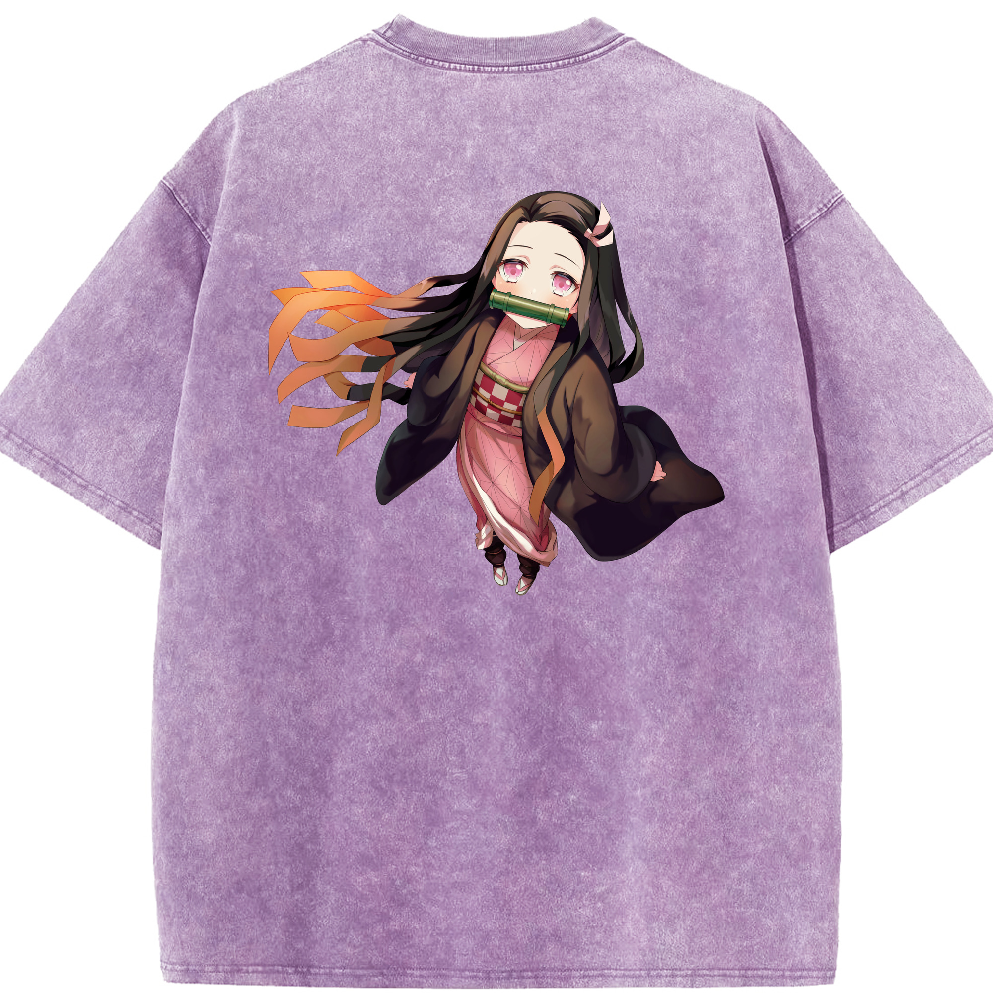 （画像用） 鬼滅の刃（きめつのやいば）竈門 禰󠄀豆子／かまど ねずこ Kamado Nezuko 綿100% ヴィンテージ風 半袖Tシャツ（背面プリント）