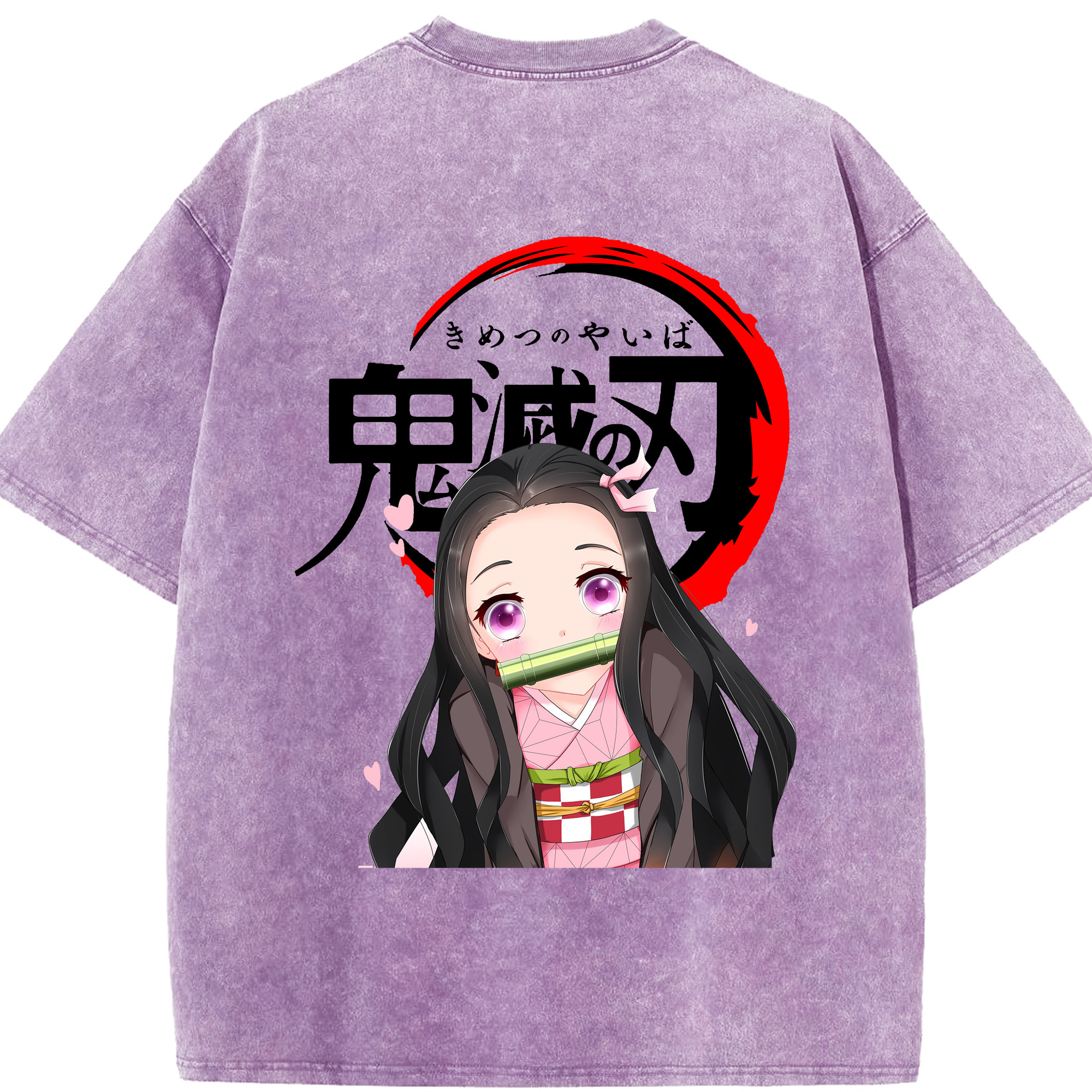 （画像用） 鬼滅の刃（きめつのやいば）竈門 禰󠄀豆子／かまど ねずこ Kamado Nezuko 綿100% ヴィンテージ風 半袖Tシャツ（背面プリント）