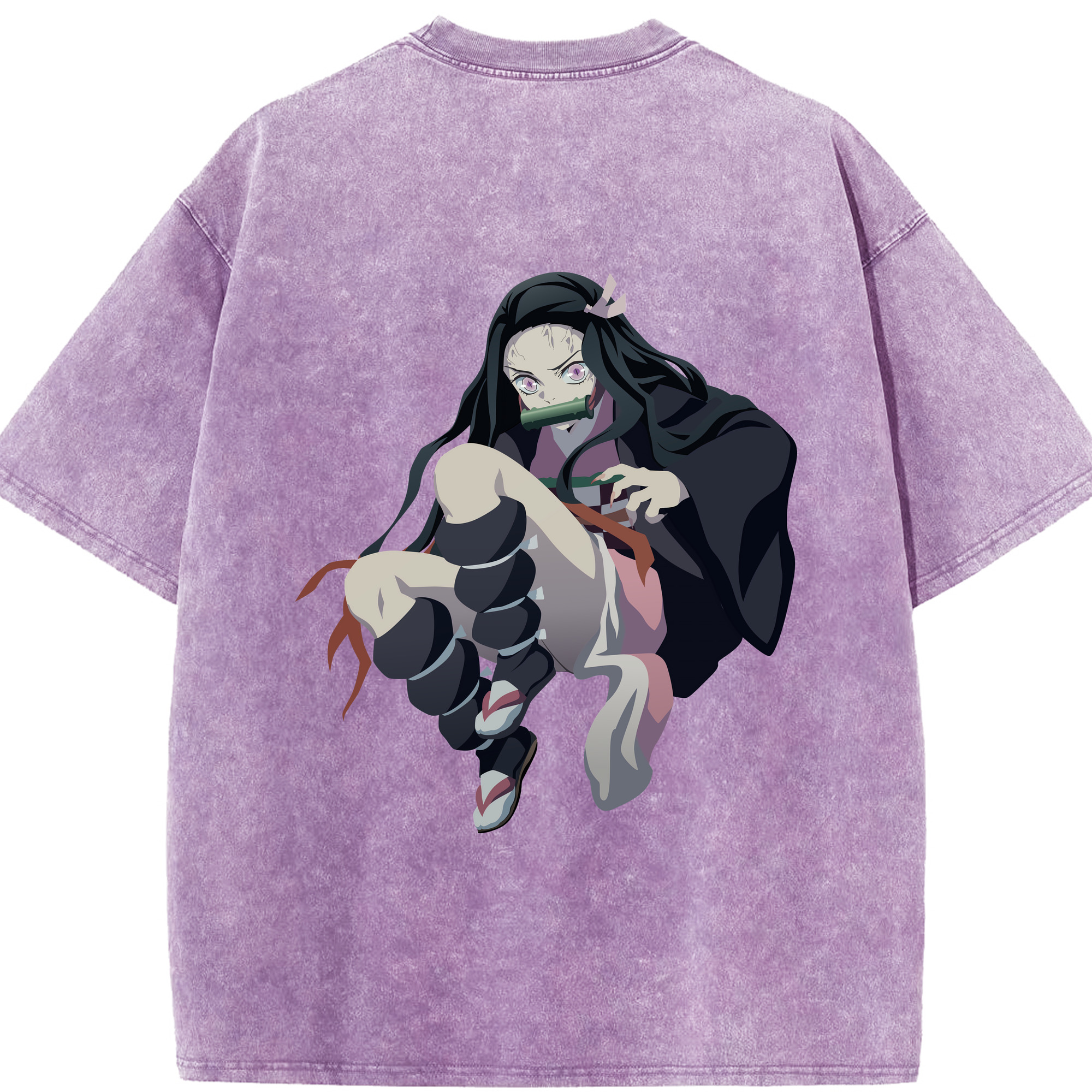 （画像用） 鬼滅の刃（きめつのやいば）竈門 禰󠄀豆子／かまど ねずこ Kamado Nezuko 綿100% ヴィンテージ風 半袖Tシャツ（背面プリント）