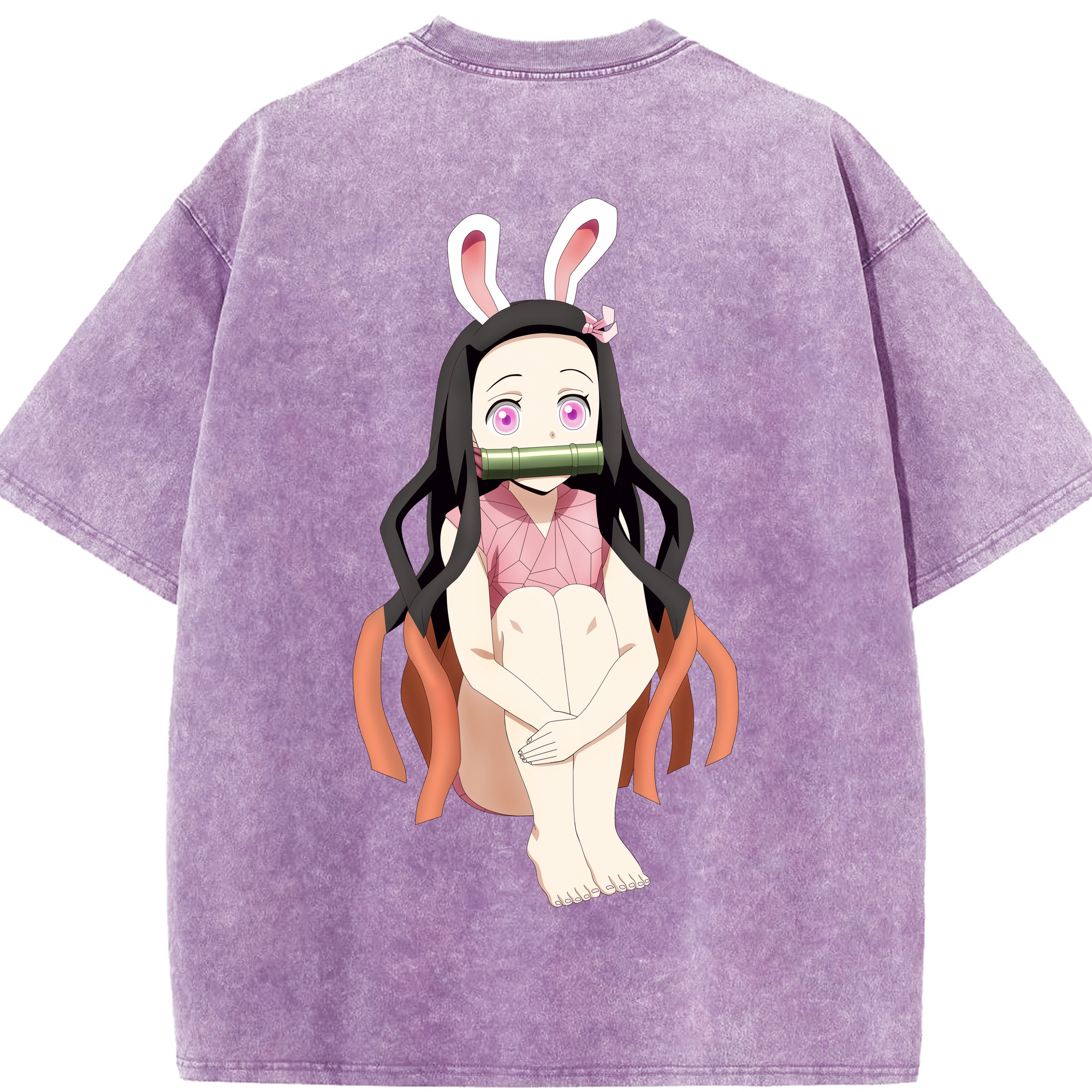（画像用） 鬼滅の刃（きめつのやいば）竈門 禰󠄀豆子／かまど ねずこ Kamado Nezuko 綿100% ヴィンテージ風 半袖Tシャツ（背面プリント）