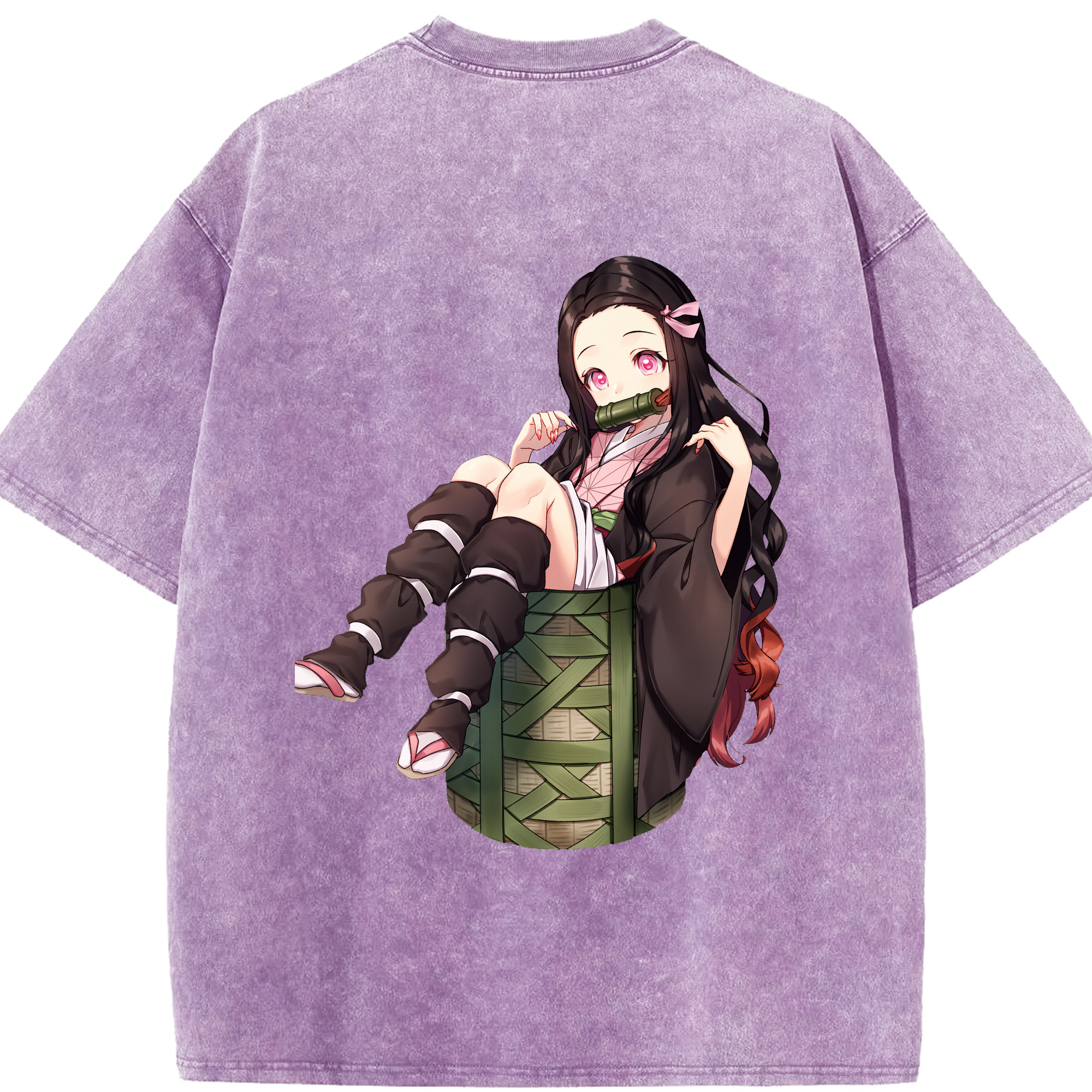 （画像用） 鬼滅の刃（きめつのやいば）竈門 禰󠄀豆子／かまど ねずこ Kamado Nezuko 綿100% ヴィンテージ風 半袖Tシャツ（背面プリント）