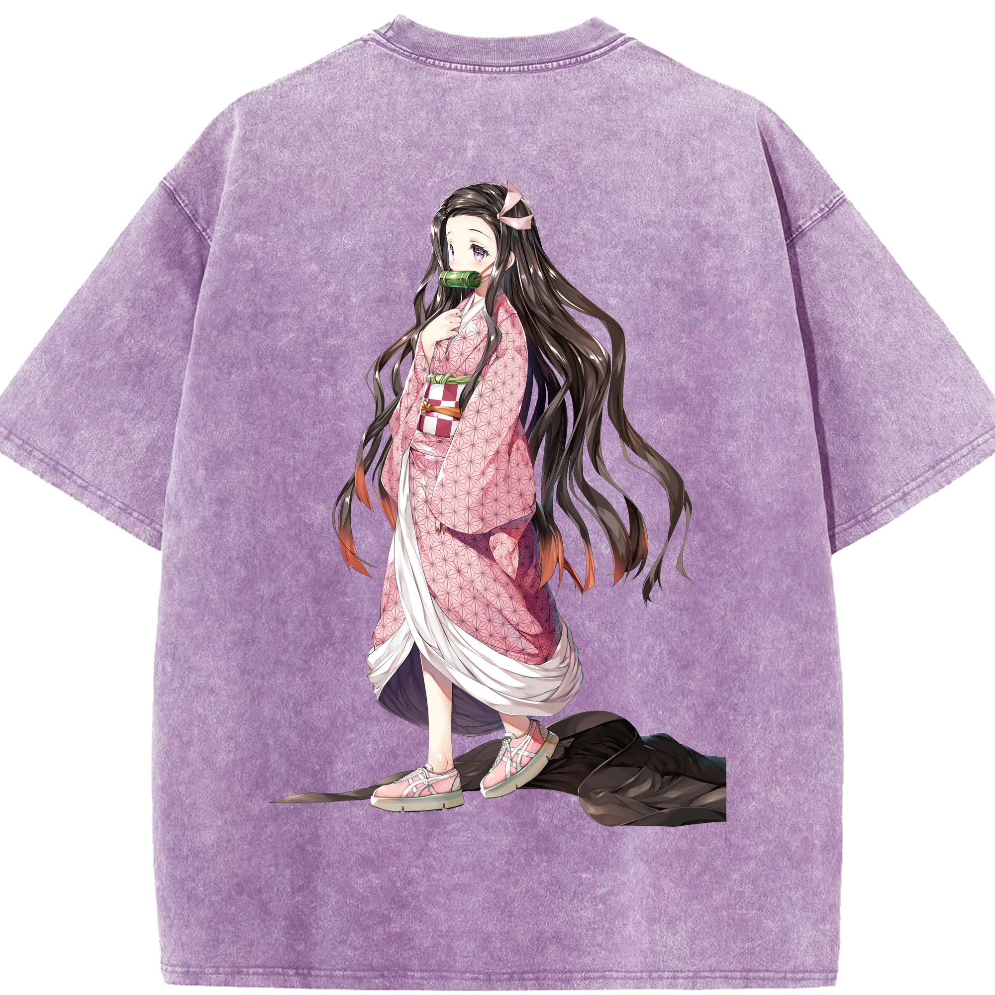 （画像用） 鬼滅の刃（きめつのやいば）竈門 禰󠄀豆子／かまど ねずこ Kamado Nezuko 綿100% ヴィンテージ風 半袖Tシャツ（背面プリント）