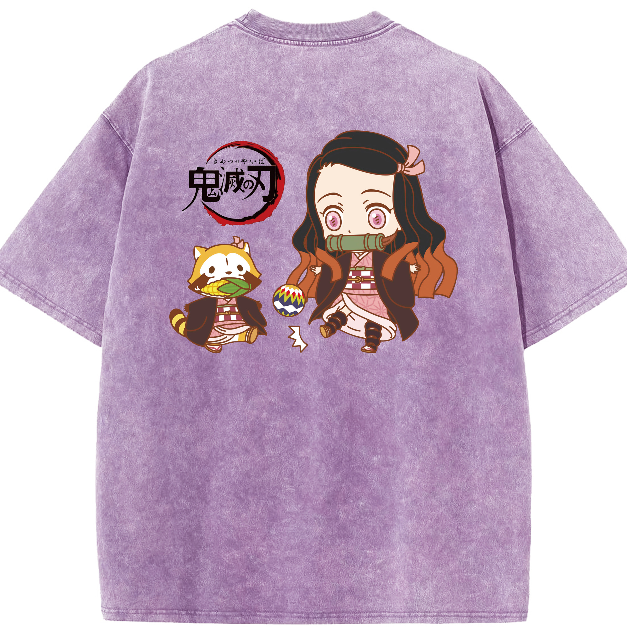 （画像用） 鬼滅の刃（きめつのやいば）竈門 禰󠄀豆子／かまど ねずこ Kamado Nezuko 綿100% ヴィンテージ風 半袖Tシャツ（背面プリント）