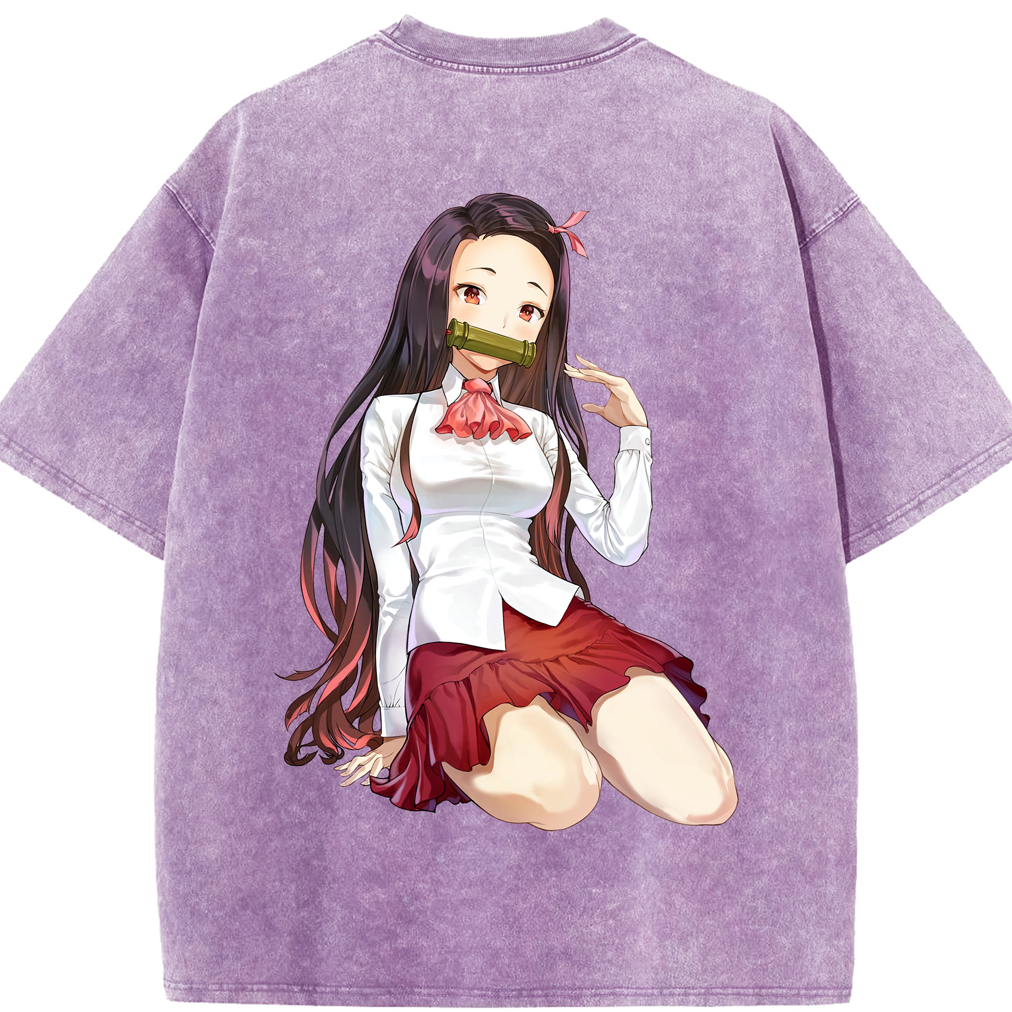 （画像用） 鬼滅の刃（きめつのやいば）竈門 禰󠄀豆子／かまど ねずこ Kamado Nezuko 綿100% ヴィンテージ風 半袖Tシャツ（背面プリント）