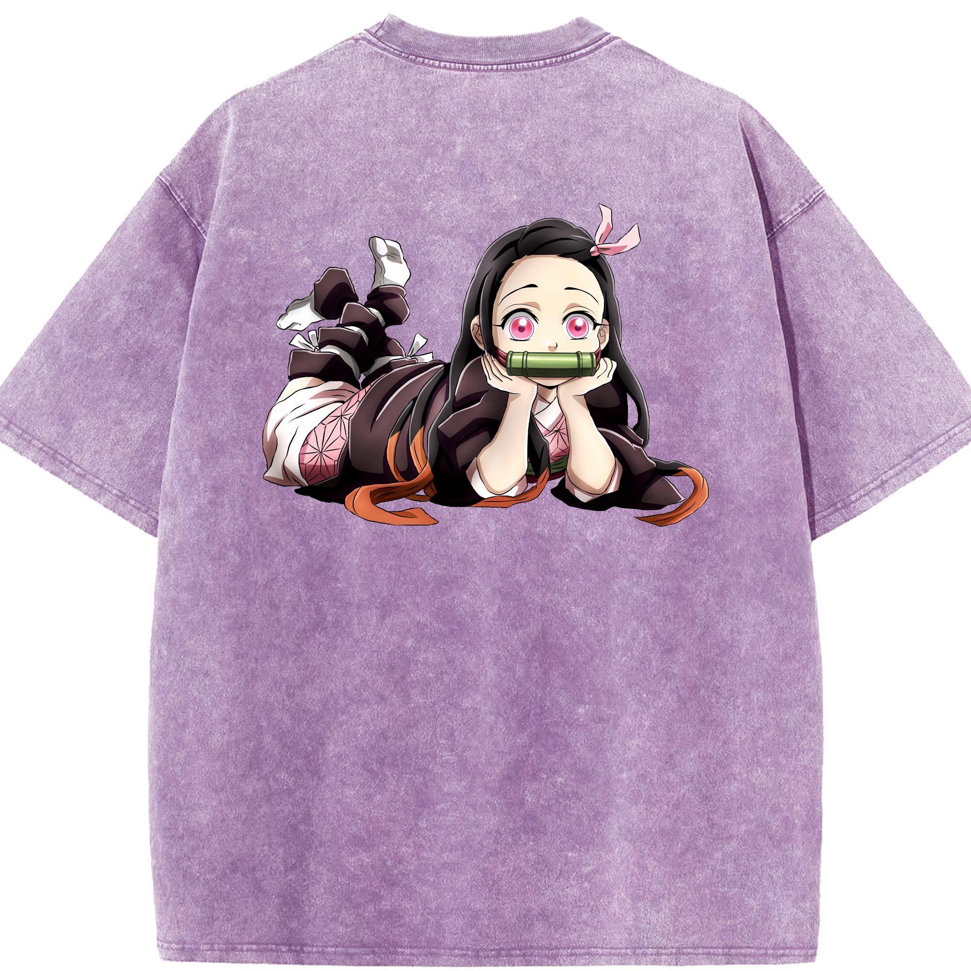 （画像用） 鬼滅の刃（きめつのやいば）竈門 禰󠄀豆子／かまど ねずこ Kamado Nezuko 綿100% ヴィンテージ風 半袖Tシャツ（背面プリント）