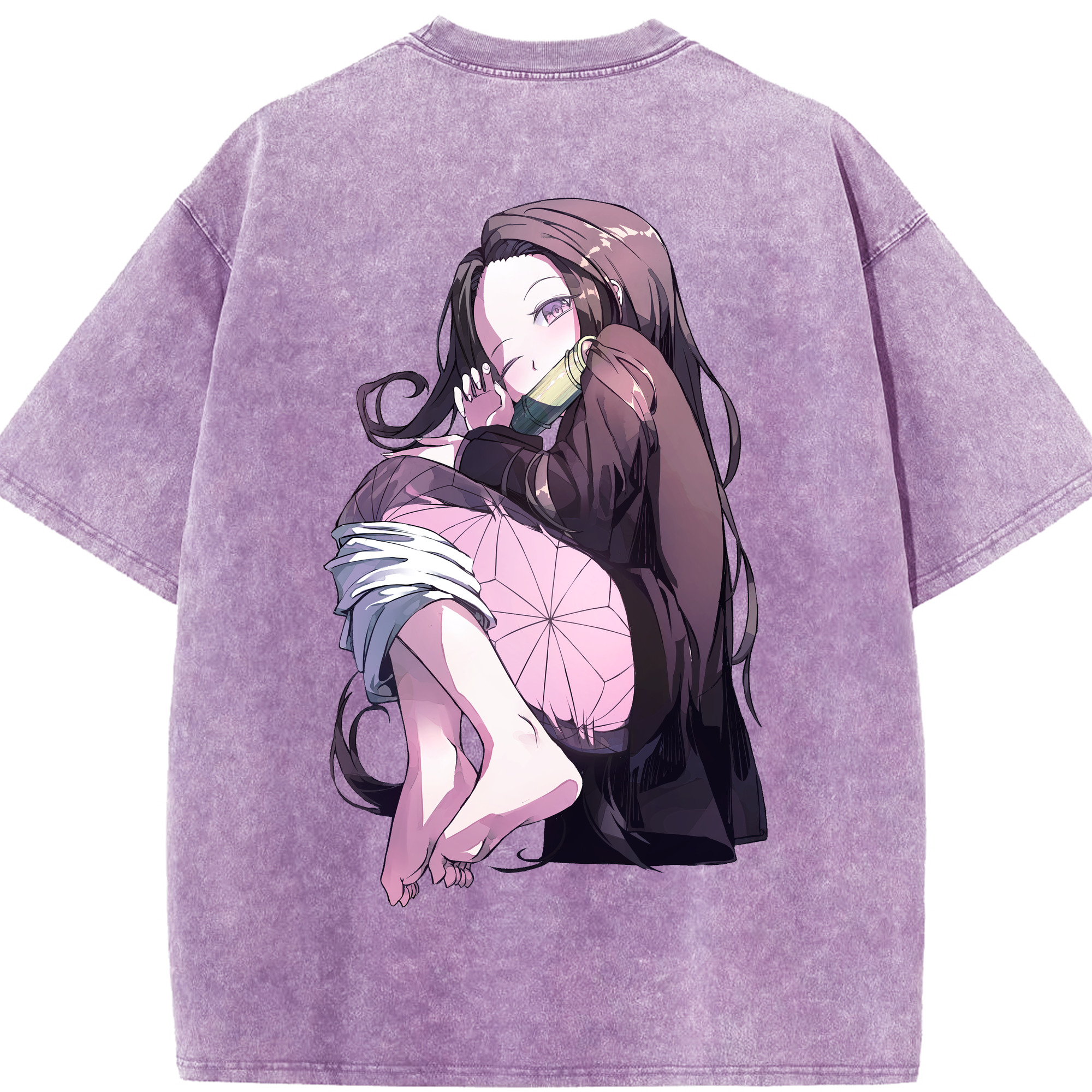 （画像用） 鬼滅の刃（きめつのやいば）竈門 禰󠄀豆子／かまど ねずこ Kamado Nezuko 綿100% ヴィンテージ風 半袖Tシャツ（背面プリント）