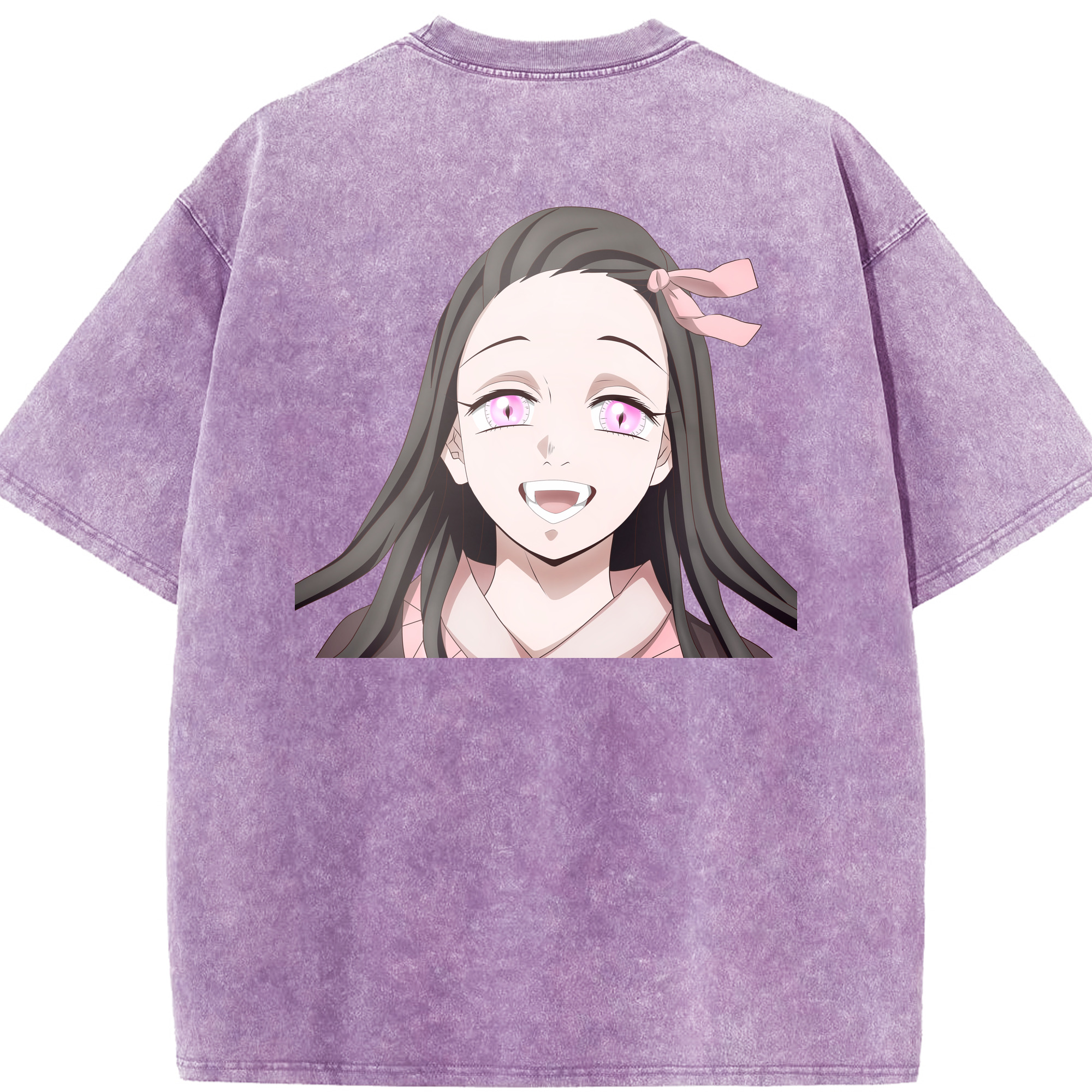 （画像用） 鬼滅の刃（きめつのやいば）竈門 禰󠄀豆子／かまど ねずこ Kamado Nezuko 綿100% ヴィンテージ風 半袖Tシャツ（背面プリント）