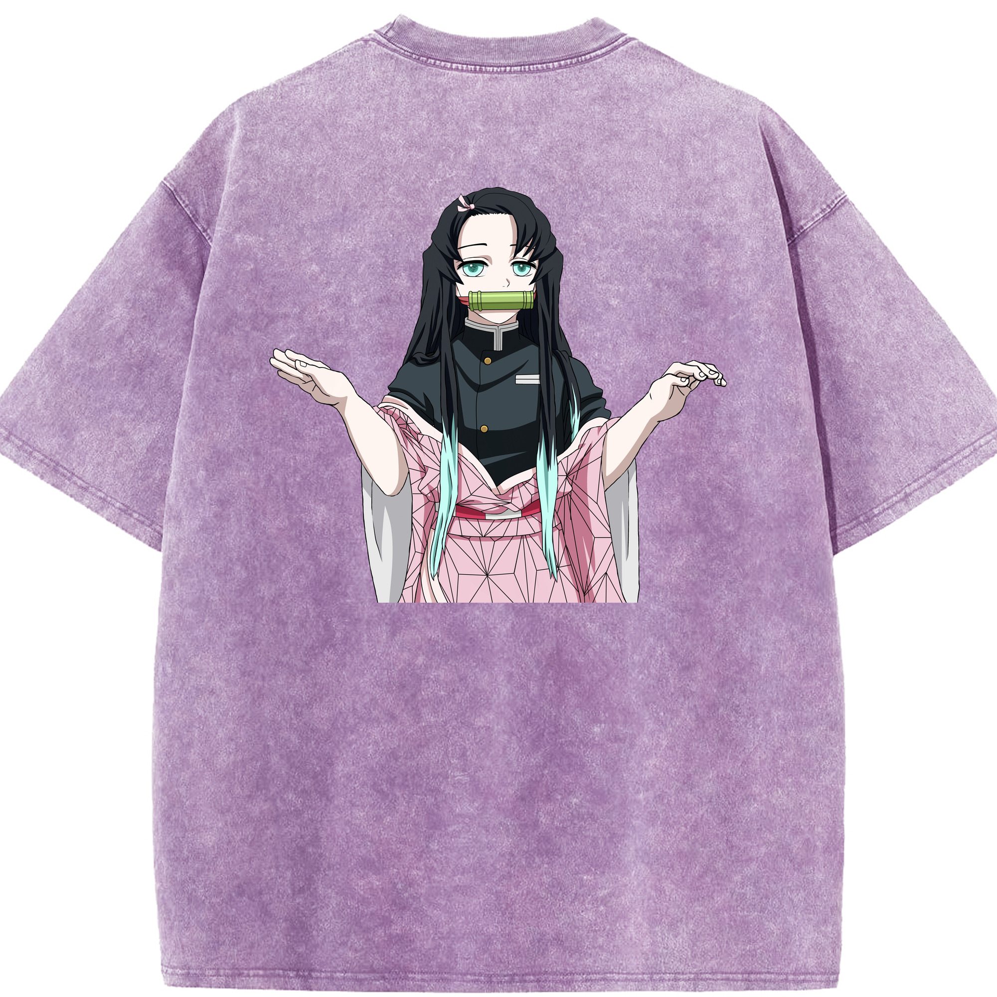 （画像用） 鬼滅の刃（きめつのやいば）竈門 禰󠄀豆子／かまど ねずこ Kamado Nezuko 綿100% ヴィンテージ風 半袖Tシャツ（背面プリント）