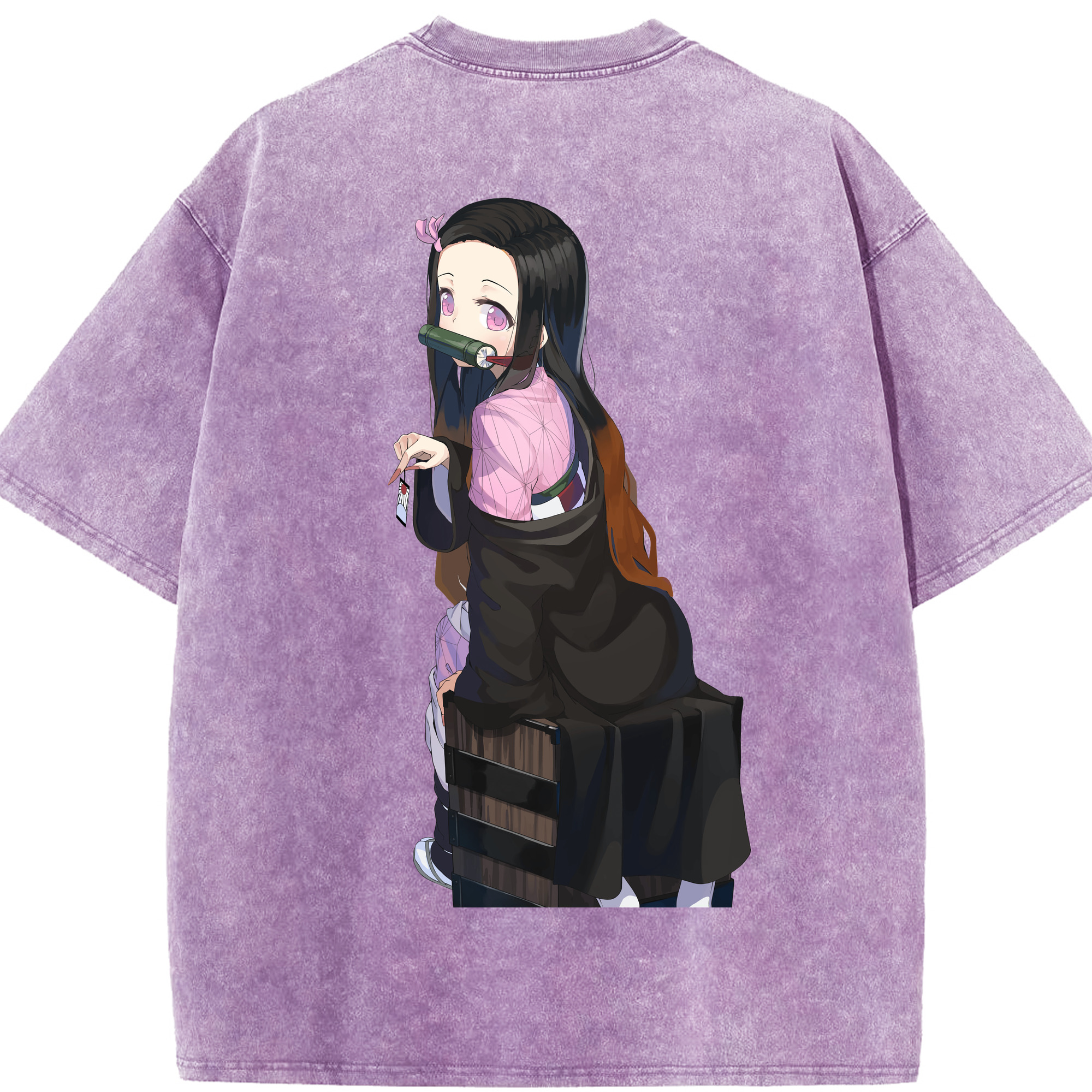 （画像用） 鬼滅の刃（きめつのやいば）竈門 禰󠄀豆子／かまど ねずこ Kamado Nezuko 綿100% ヴィンテージ風 半袖Tシャツ（背面プリント）