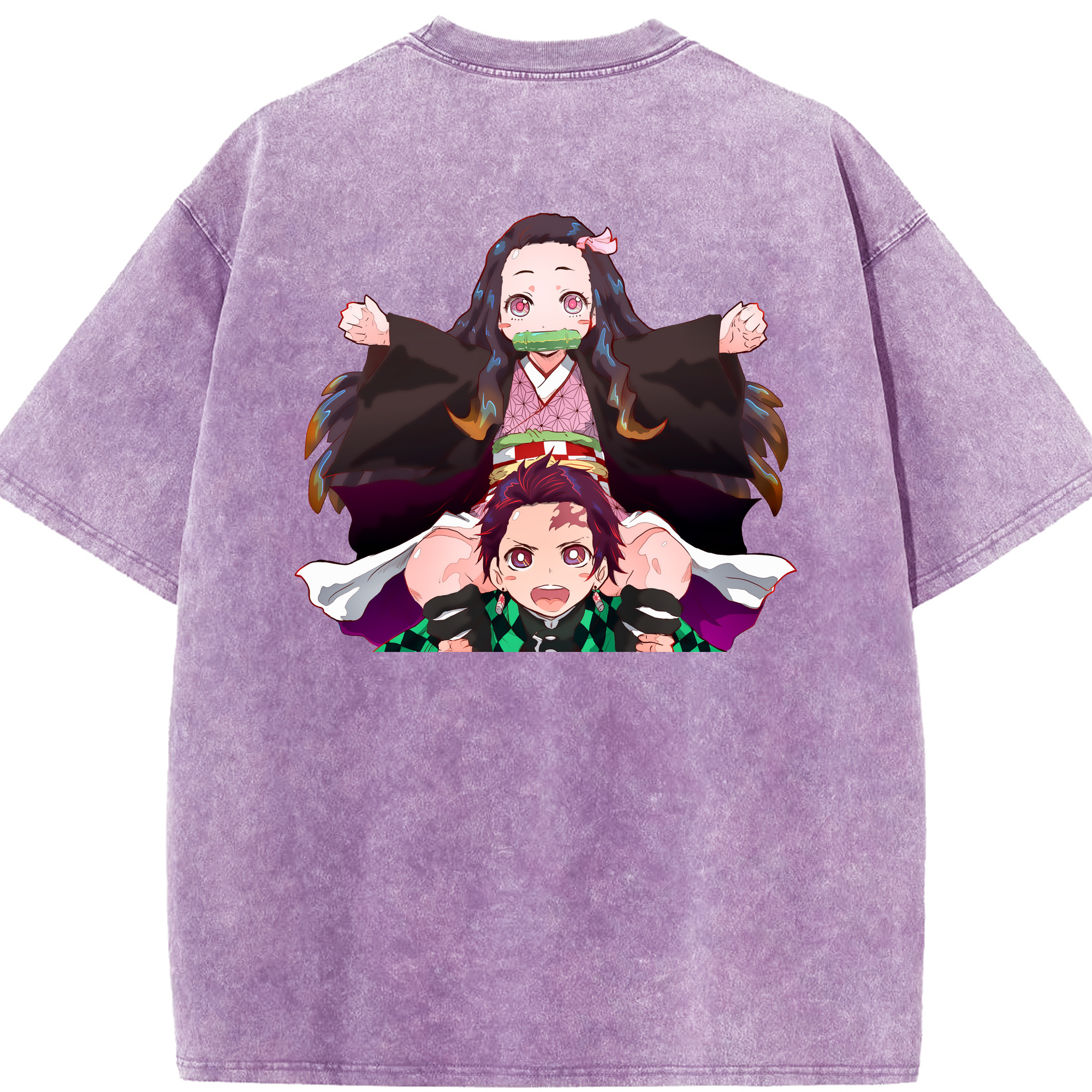 （画像用） 鬼滅の刃（きめつのやいば）竈門 禰󠄀豆子／かまど ねずこ Kamado Nezuko 綿100% ヴィンテージ風 半袖Tシャツ（背面プリント）