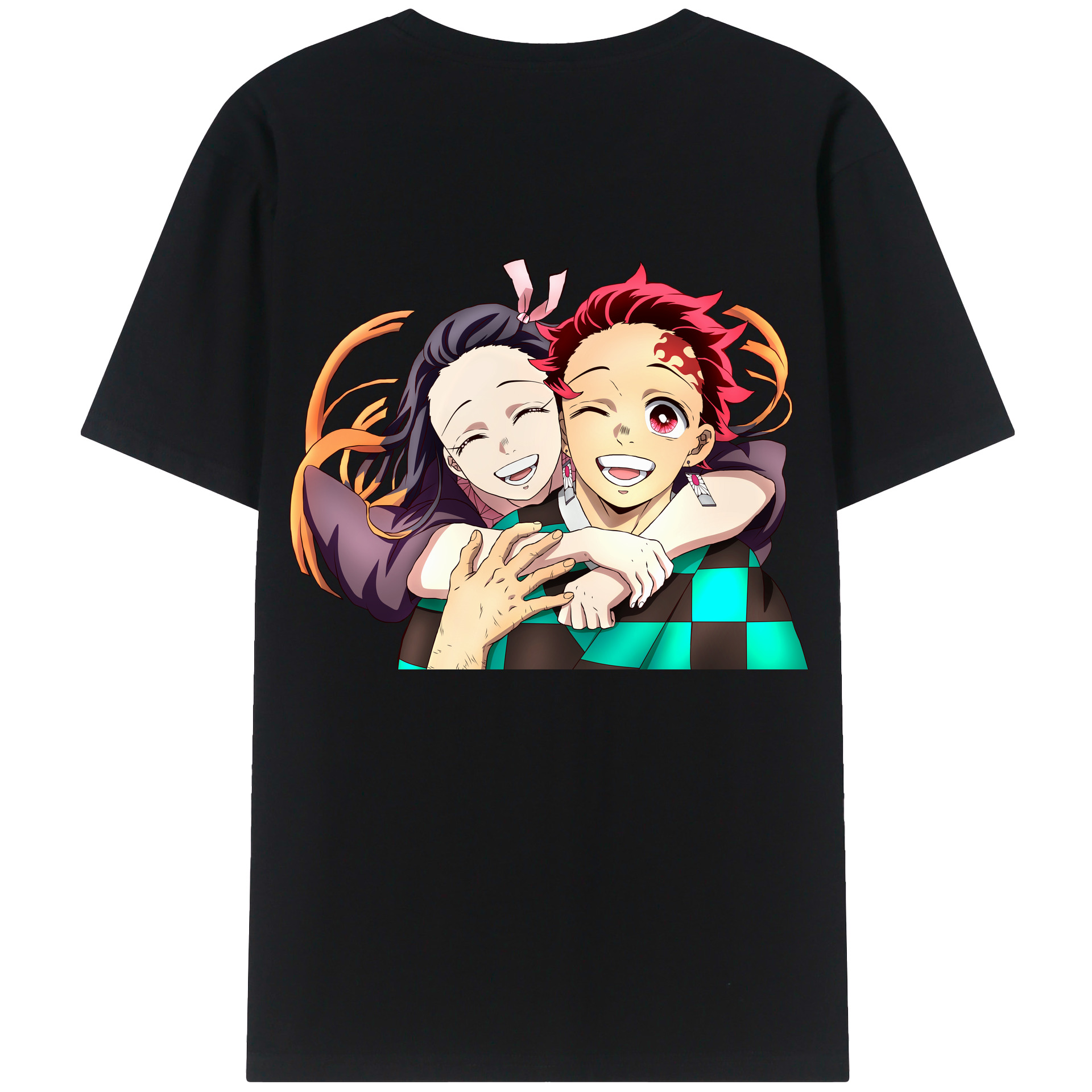 （画像用） 鬼滅の刃（きめつのやいば）竈門 禰󠄀豆子／かまど ねずこ Kamado Nezuko 綿100％ メンズ半袖Tシャツ（バックプリント） 通気性