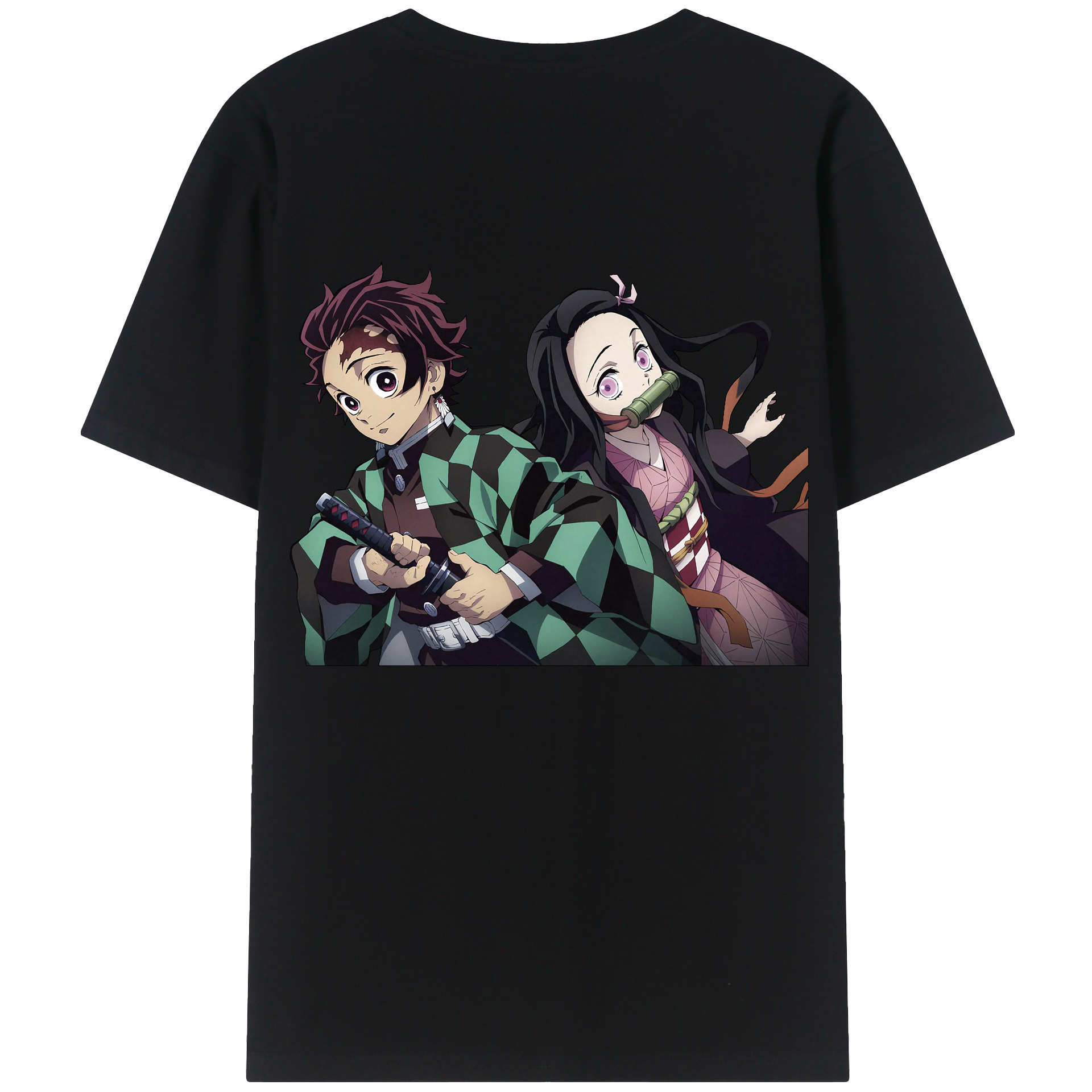 （画像用） 鬼滅の刃（きめつのやいば）竈門 禰󠄀豆子／かまど ねずこ Kamado Nezuko 綿100％ メンズ半袖Tシャツ（バックプリント） 通気性