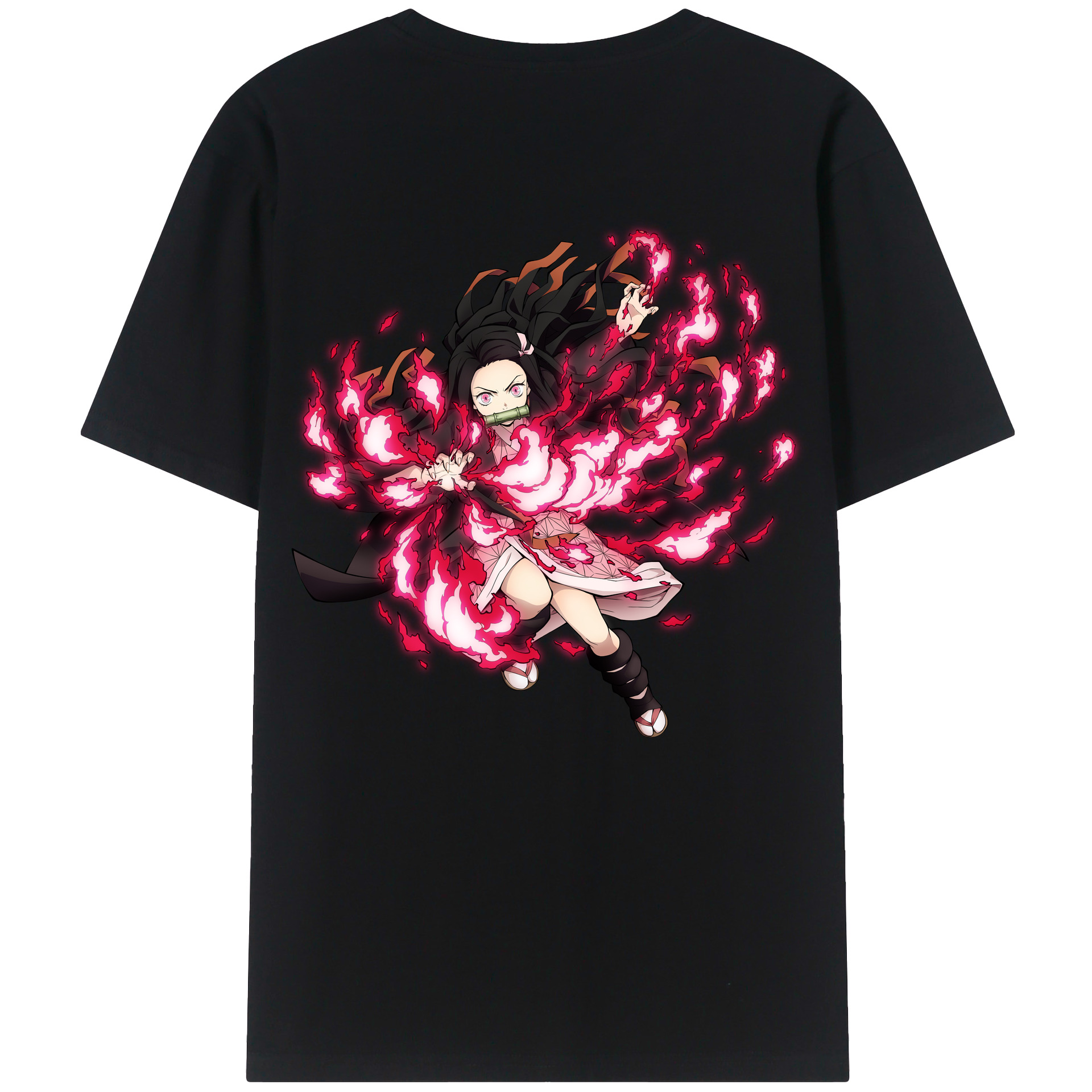 （画像用） 鬼滅の刃（きめつのやいば）竈門 禰󠄀豆子／かまど ねずこ Kamado Nezuko 綿100％ メンズ半袖Tシャツ（バックプリント） 通気性