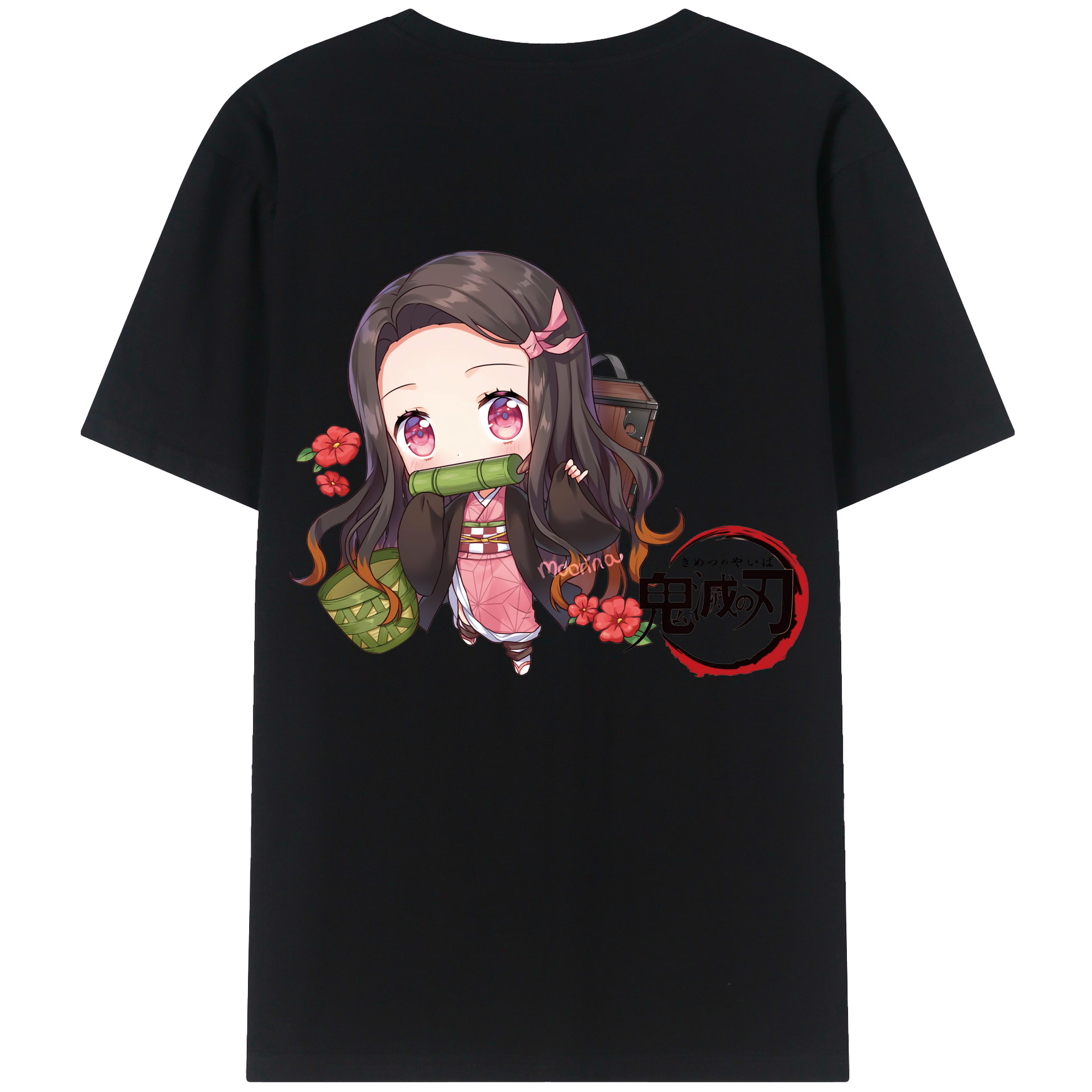 （画像用） 鬼滅の刃（きめつのやいば）竈門 禰󠄀豆子／かまど ねずこ Kamado Nezuko 綿100％ メンズ半袖Tシャツ（バックプリント） 通気性