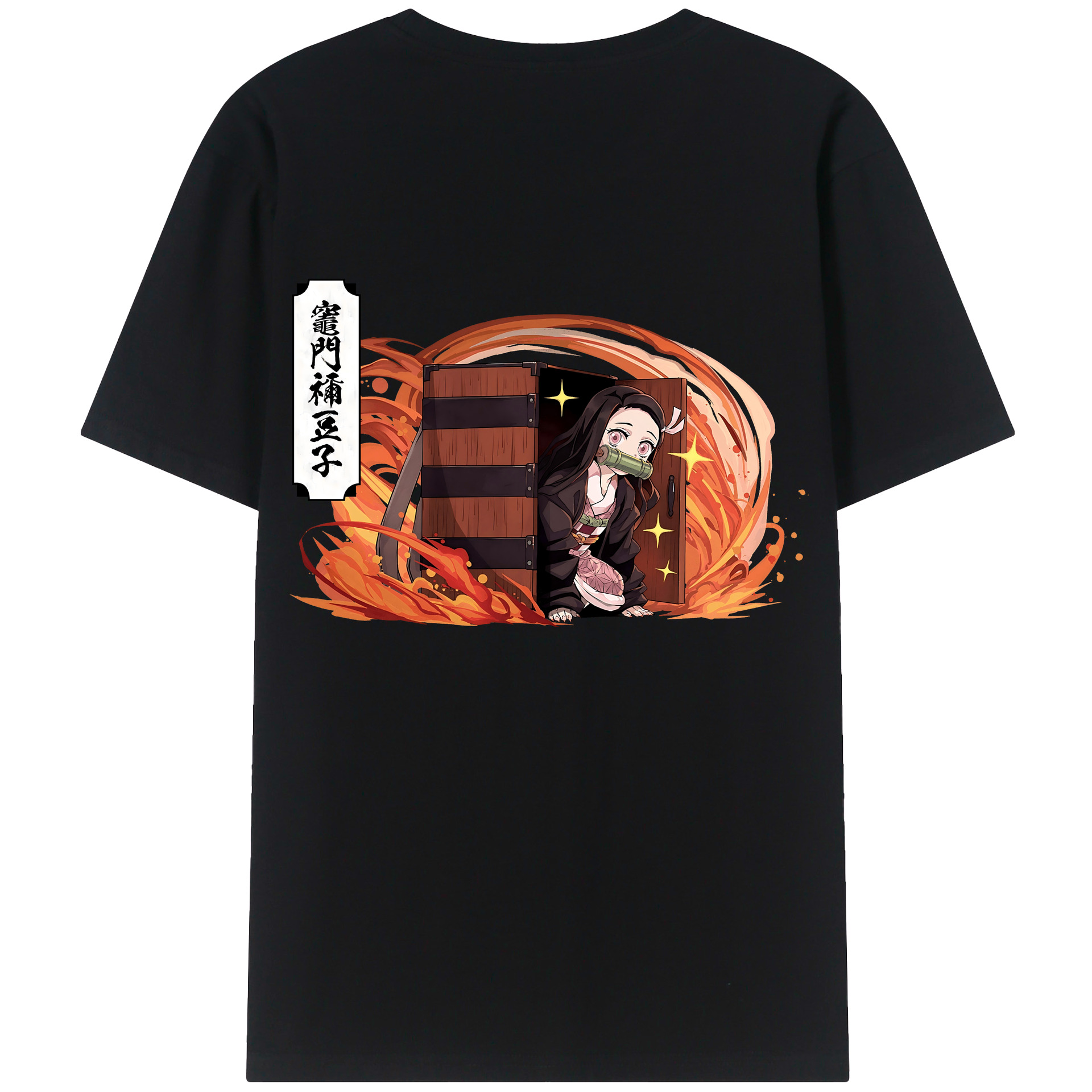 （画像用） 鬼滅の刃（きめつのやいば）竈門 禰󠄀豆子／かまど ねずこ Kamado Nezuko 綿100％ メンズ半袖Tシャツ（バックプリント） 通気性