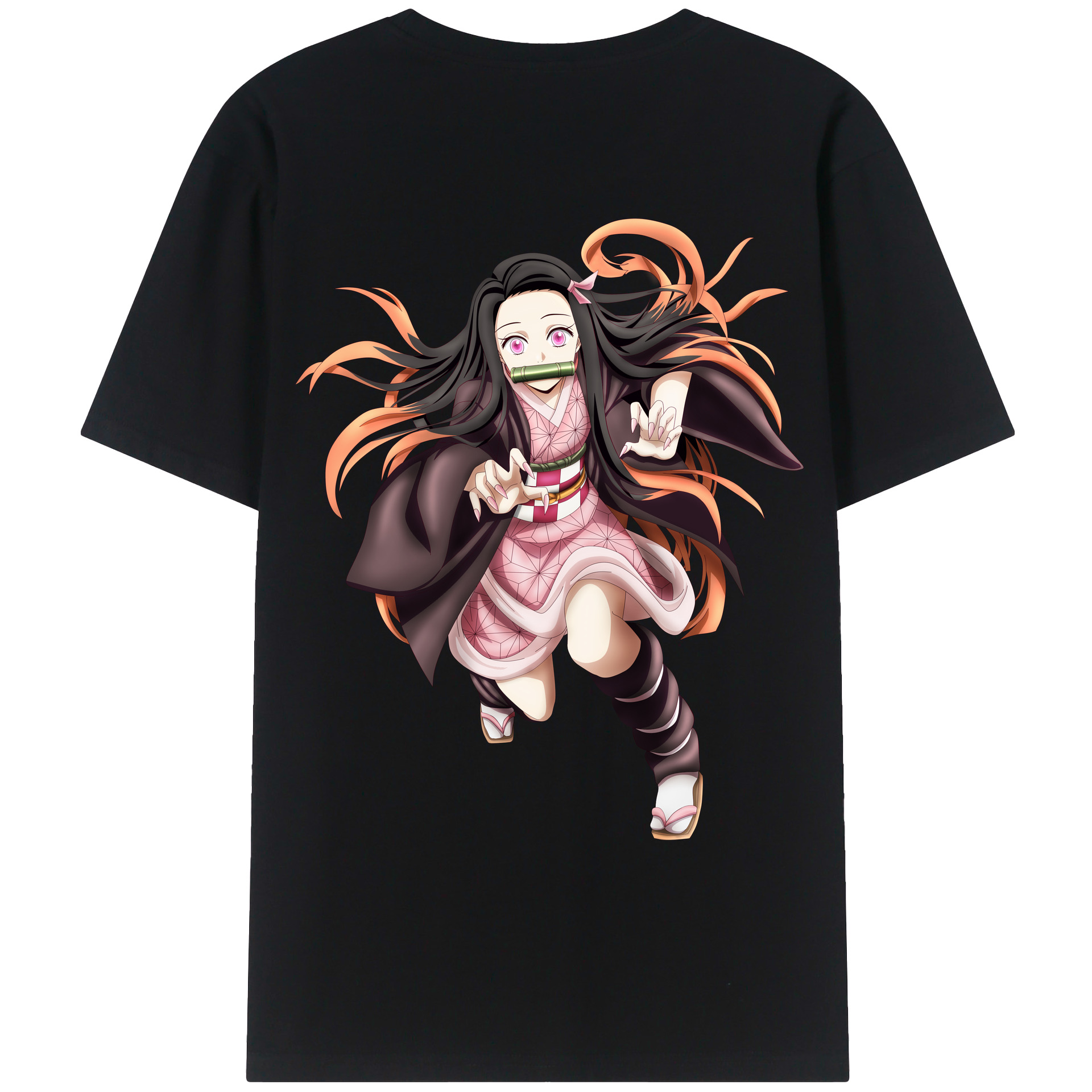 （画像用） 鬼滅の刃（きめつのやいば）竈門 禰󠄀豆子／かまど ねずこ Kamado Nezuko 綿100％ メンズ半袖Tシャツ（バックプリント） 通気性