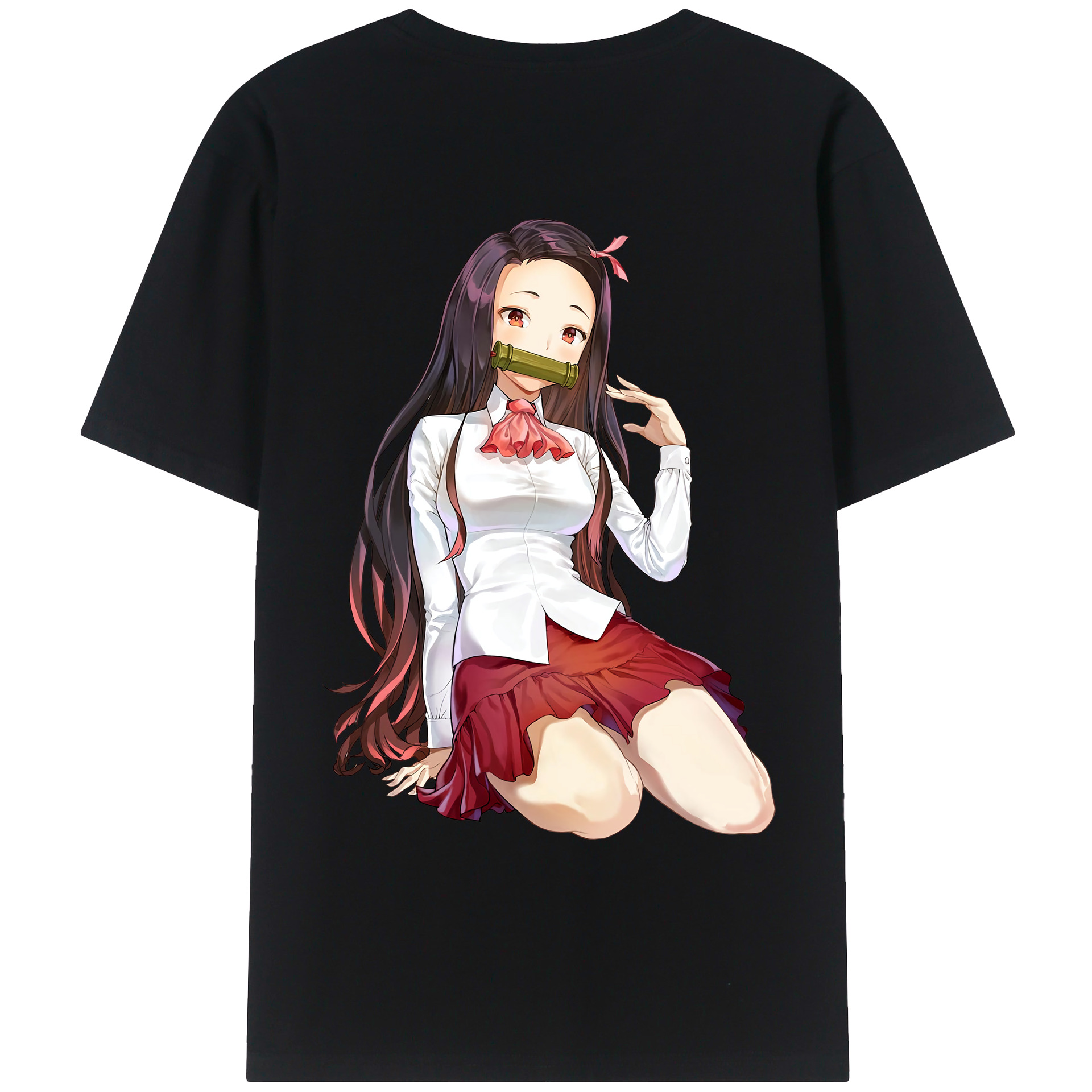 （画像用） 鬼滅の刃（きめつのやいば）竈門 禰󠄀豆子／かまど ねずこ Kamado Nezuko 綿100％ メンズ半袖Tシャツ（バックプリント） 通気性