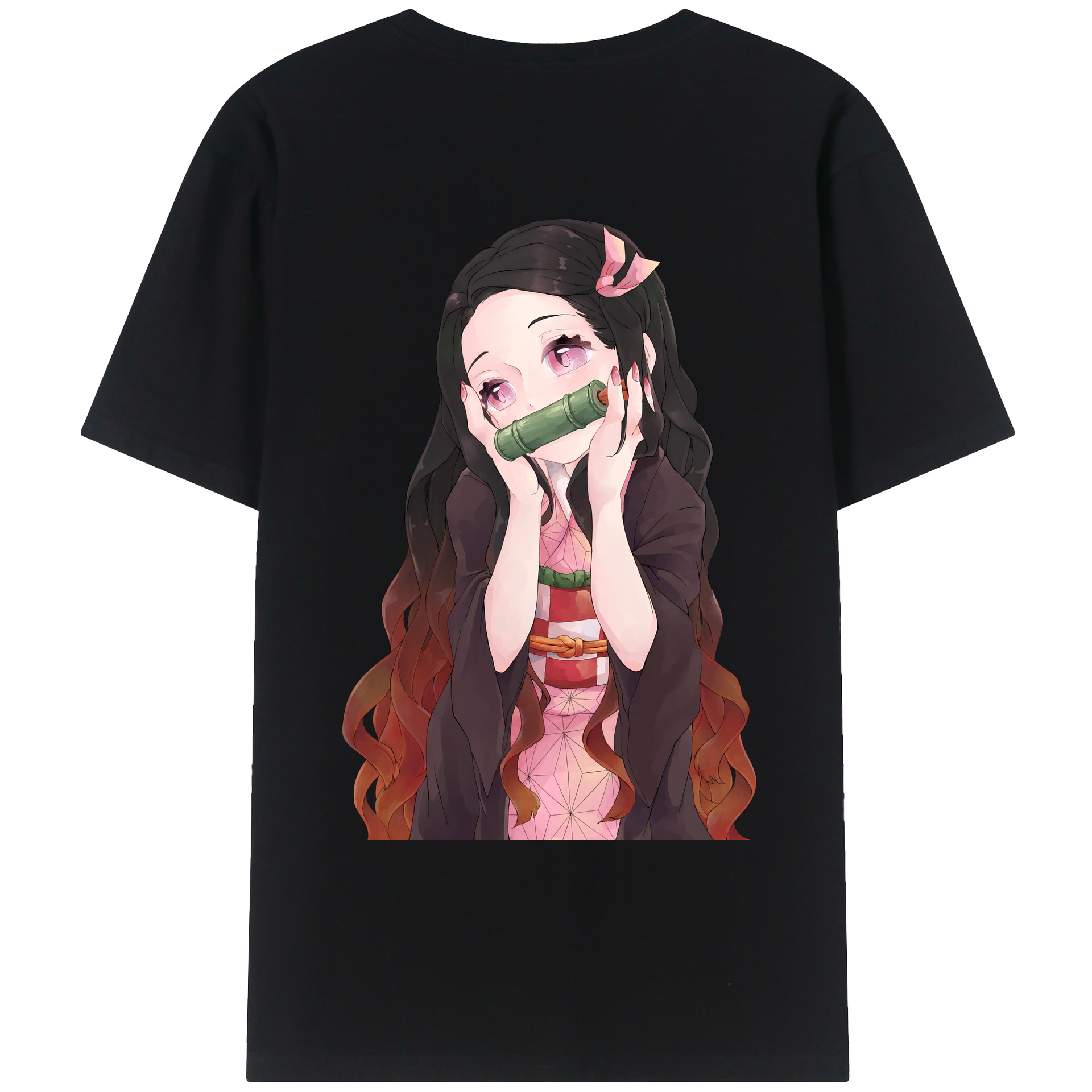 （画像用） 鬼滅の刃（きめつのやいば）竈門 禰󠄀豆子／かまど ねずこ Kamado Nezuko 綿100％ メンズ半袖Tシャツ（バックプリント） 通気性