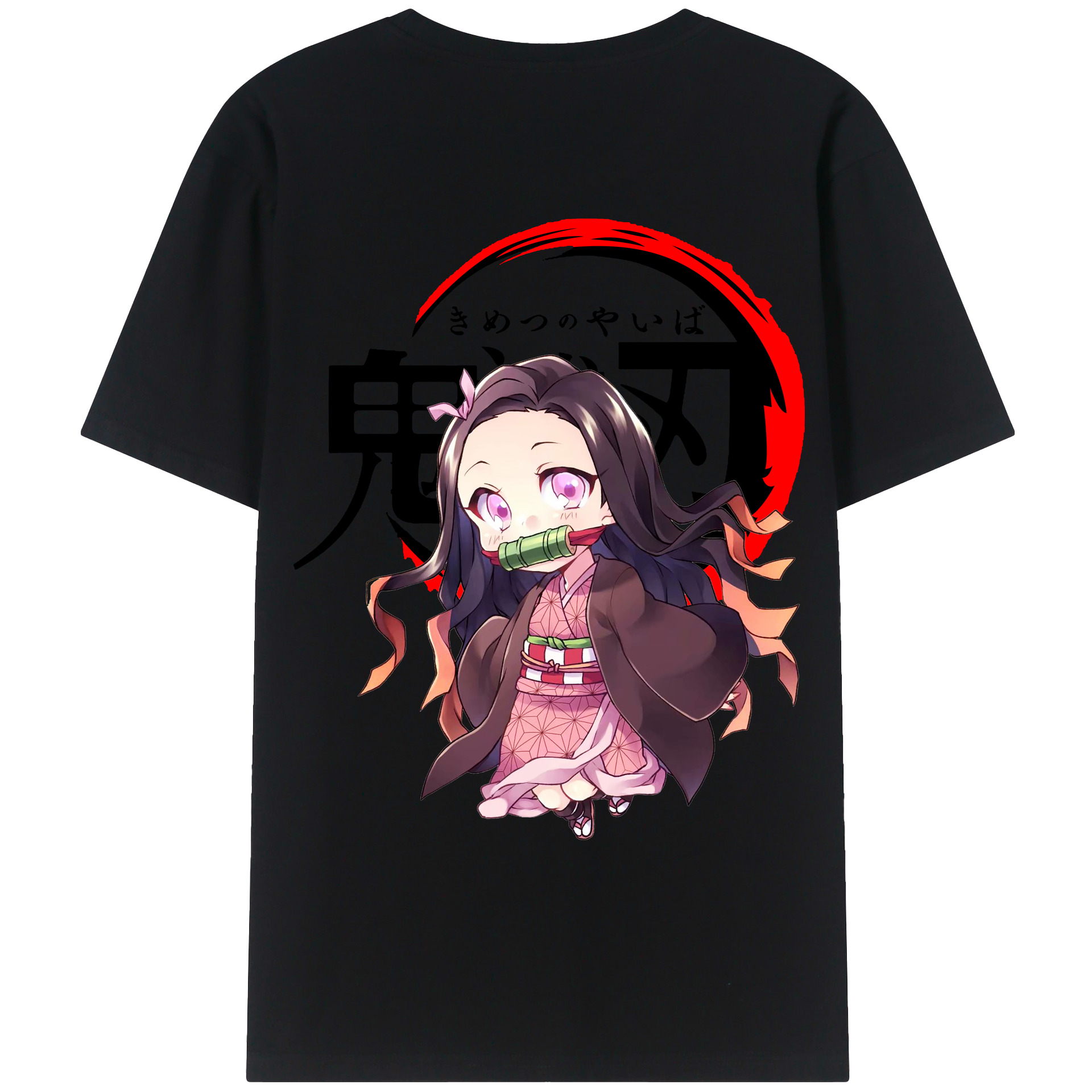 （画像用） 鬼滅の刃（きめつのやいば）竈門 禰󠄀豆子／かまど ねずこ Kamado Nezuko 綿100％ メンズ半袖Tシャツ（バックプリント） 通気性