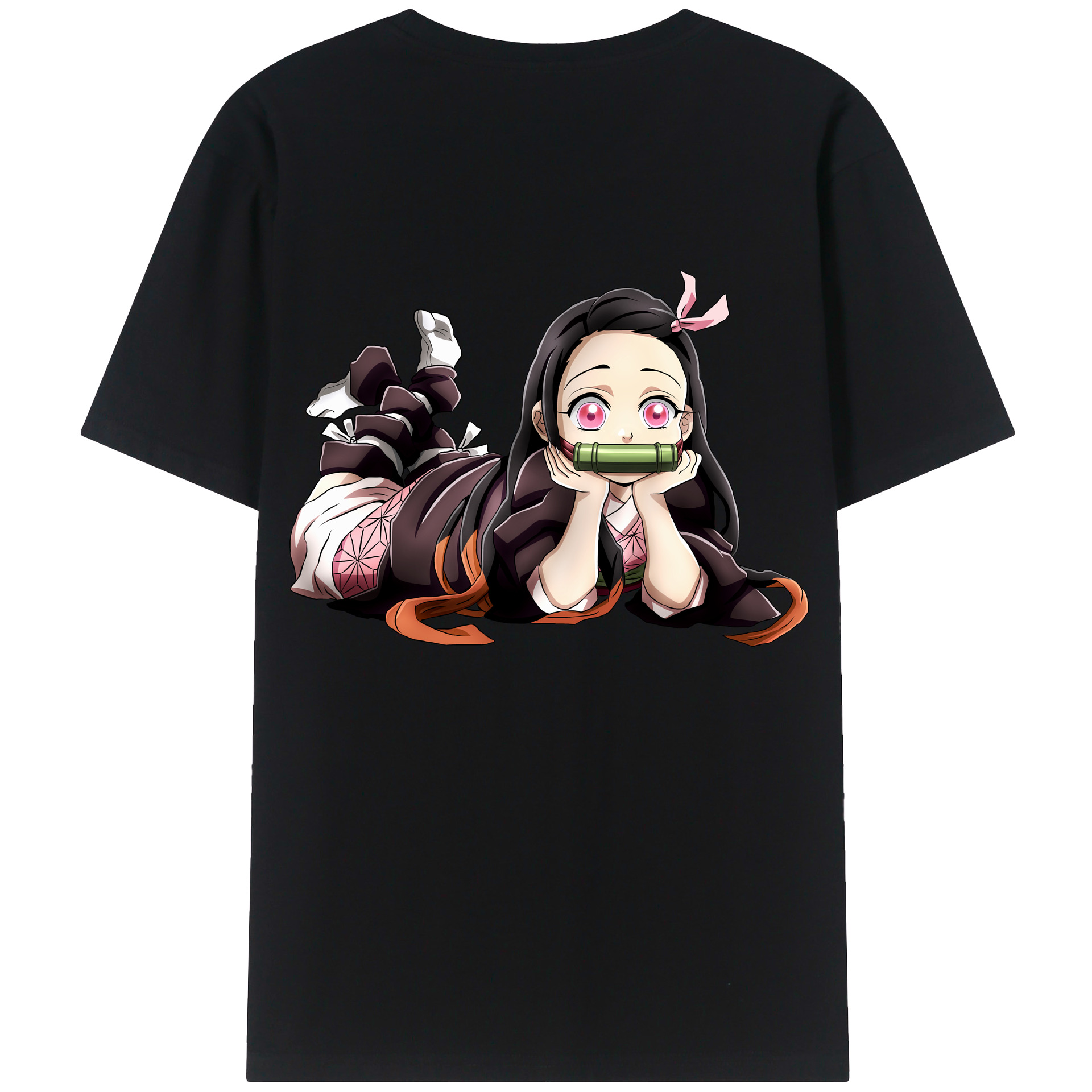 （画像用） 鬼滅の刃（きめつのやいば）竈門 禰󠄀豆子／かまど ねずこ Kamado Nezuko 綿100％ メンズ半袖Tシャツ（バックプリント） 通気性