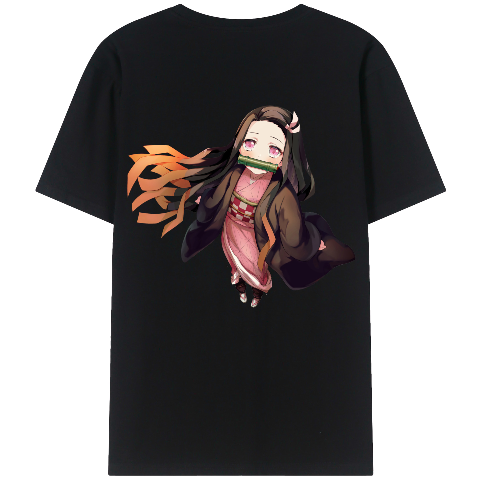 （画像用） 鬼滅の刃（きめつのやいば）竈門 禰󠄀豆子／かまど ねずこ Kamado Nezuko 綿100％ メンズ半袖Tシャツ（バックプリント） 通気性