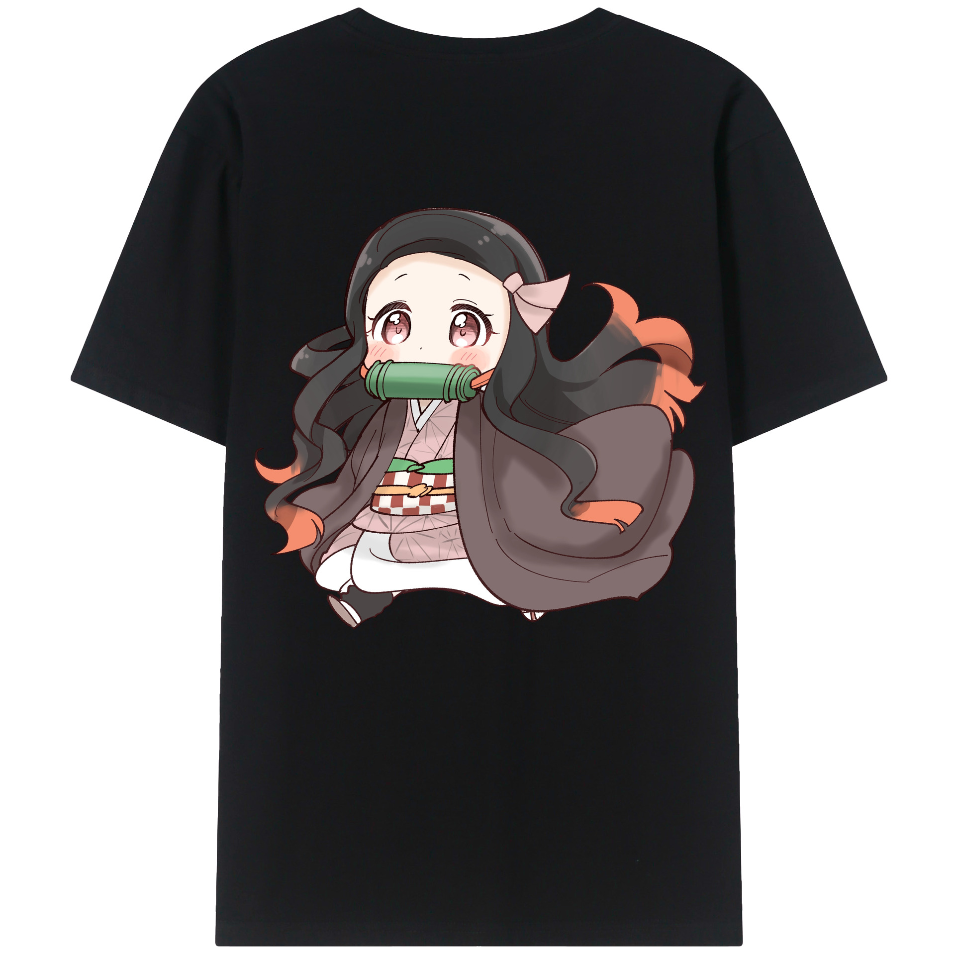 （画像用） 鬼滅の刃（きめつのやいば）竈門 禰󠄀豆子／かまど ねずこ Kamado Nezuko 綿100％ メンズ半袖Tシャツ（バックプリント） 通気性