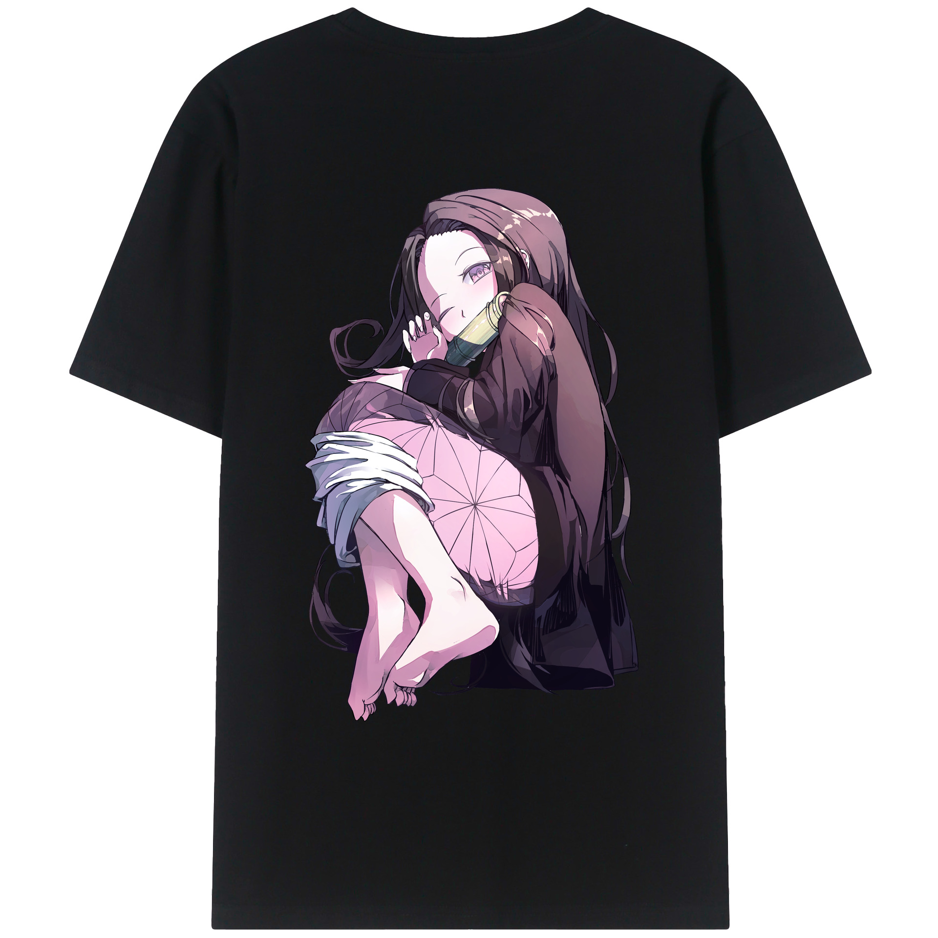 （画像用） 鬼滅の刃（きめつのやいば）竈門 禰󠄀豆子／かまど ねずこ Kamado Nezuko 綿100％ メンズ半袖Tシャツ（バックプリント） 通気性