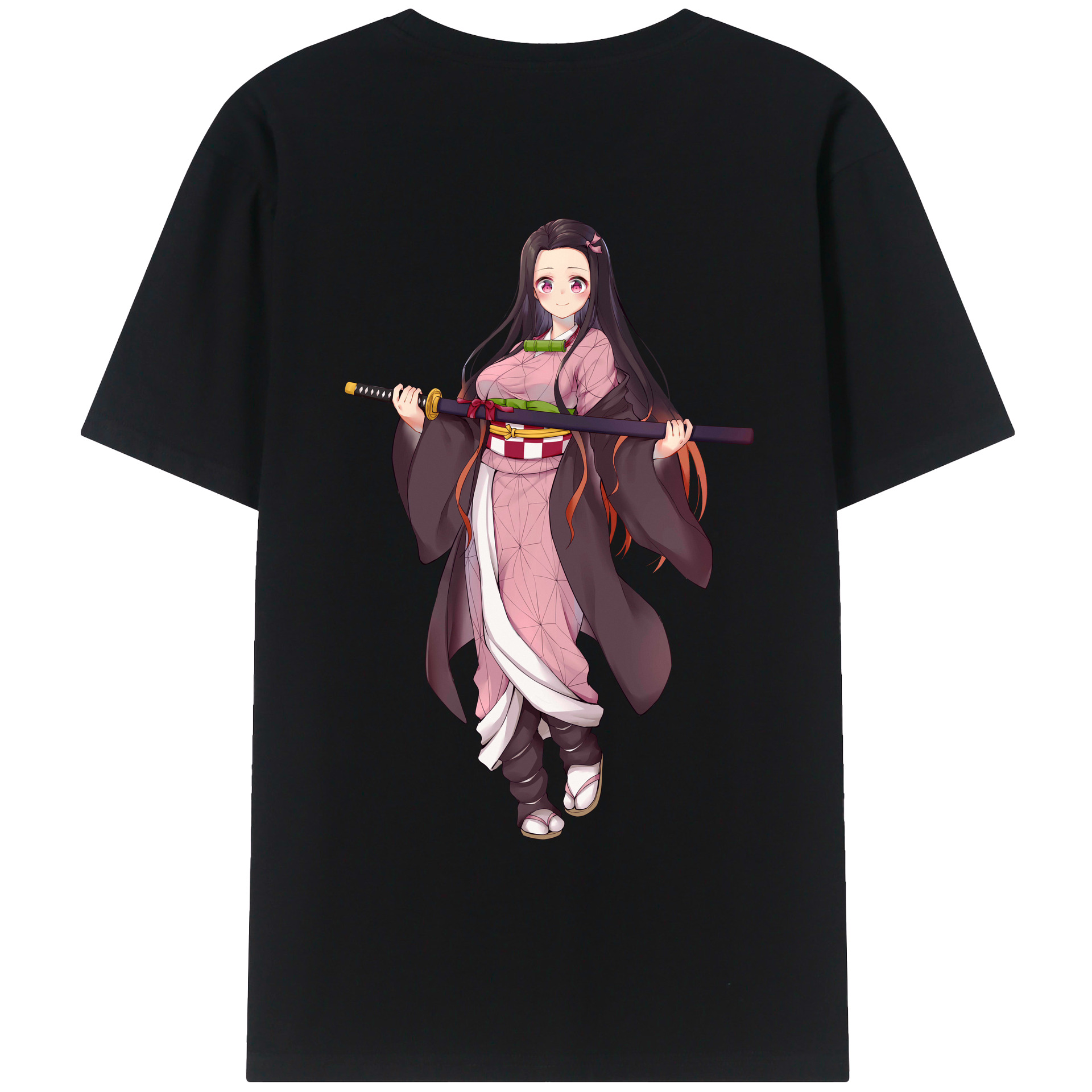 （画像用） 鬼滅の刃（きめつのやいば）竈門 禰󠄀豆子／かまど ねずこ Kamado Nezuko 綿100％ メンズ半袖Tシャツ（バックプリント） 通気性