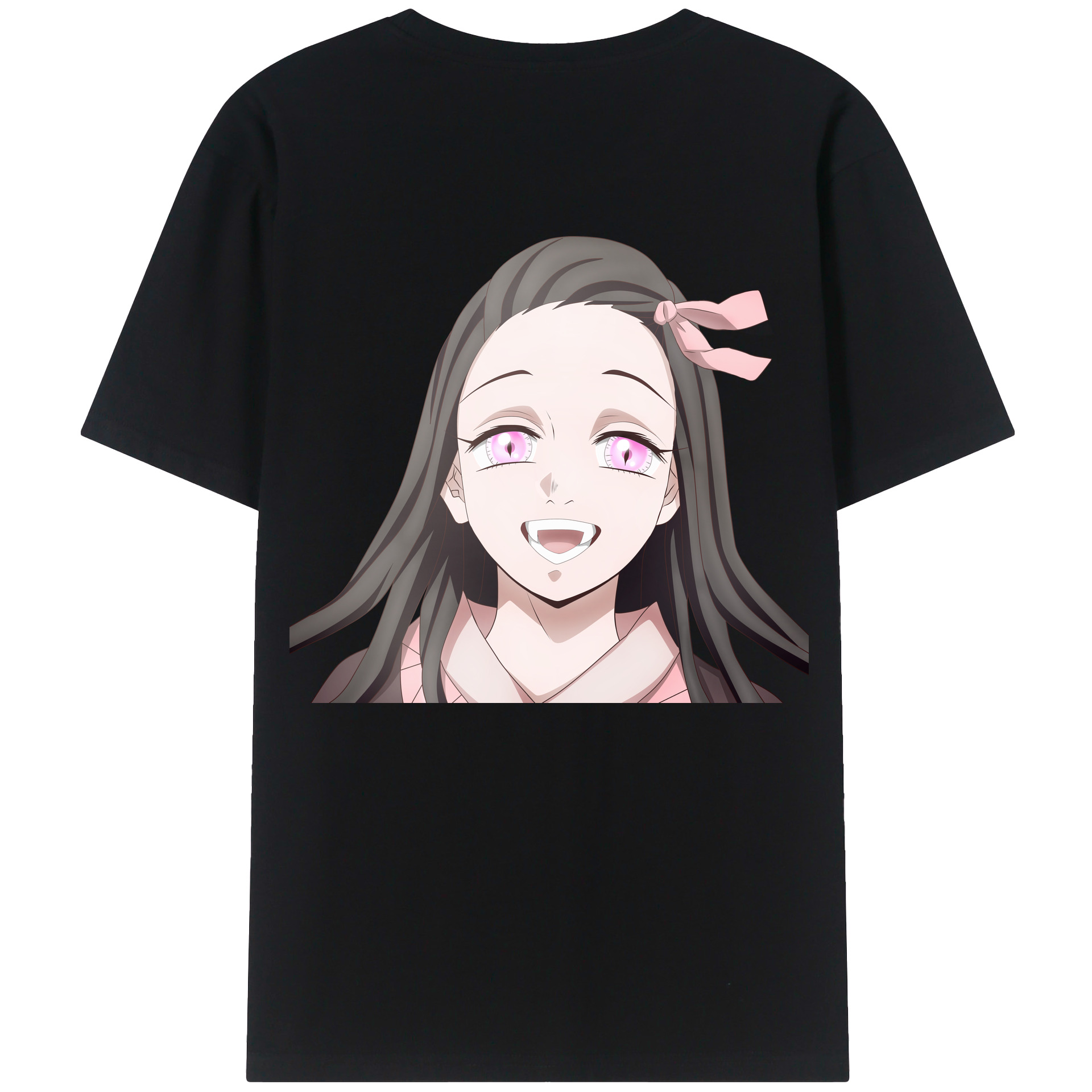 （画像用） 鬼滅の刃（きめつのやいば）竈門 禰󠄀豆子／かまど ねずこ Kamado Nezuko 綿100％ メンズ半袖Tシャツ（バックプリント） 通気性