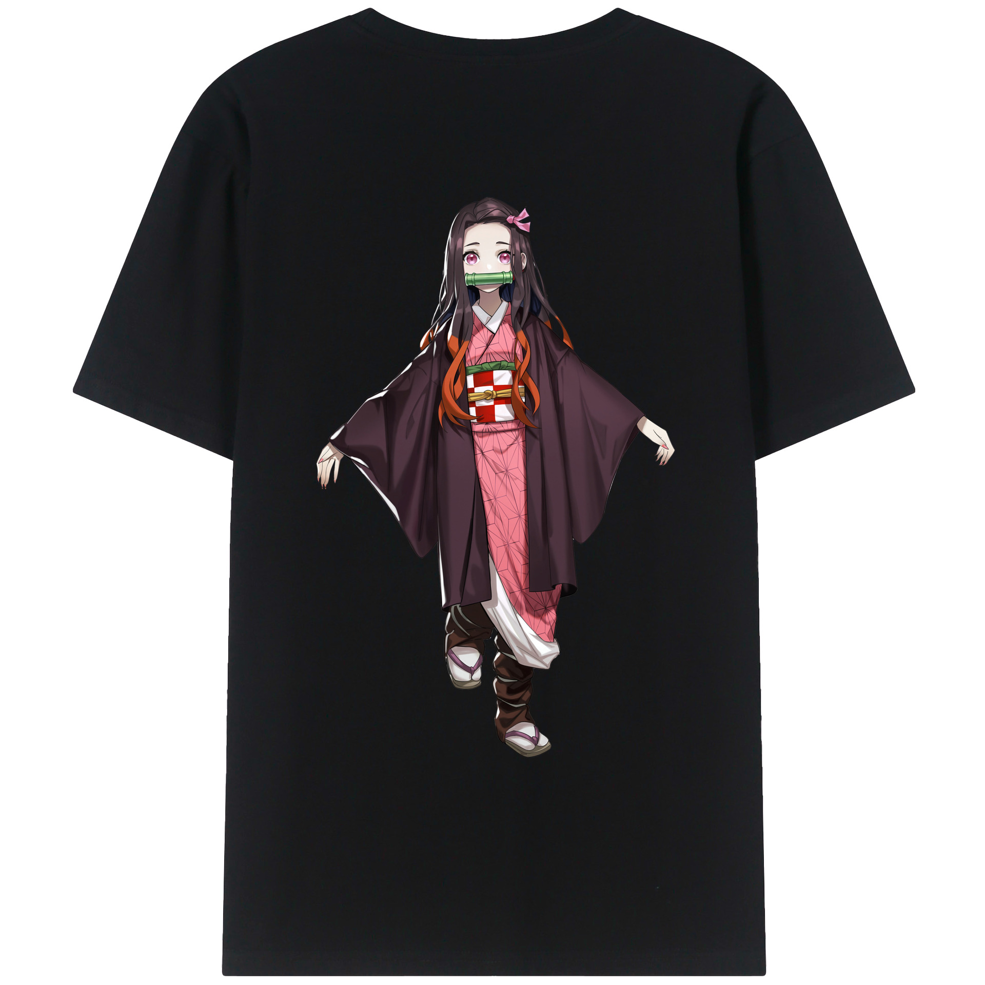 （画像用） 鬼滅の刃（きめつのやいば）竈門 禰󠄀豆子／かまど ねずこ Kamado Nezuko 綿100％ メンズ半袖Tシャツ（バックプリント） 通気性