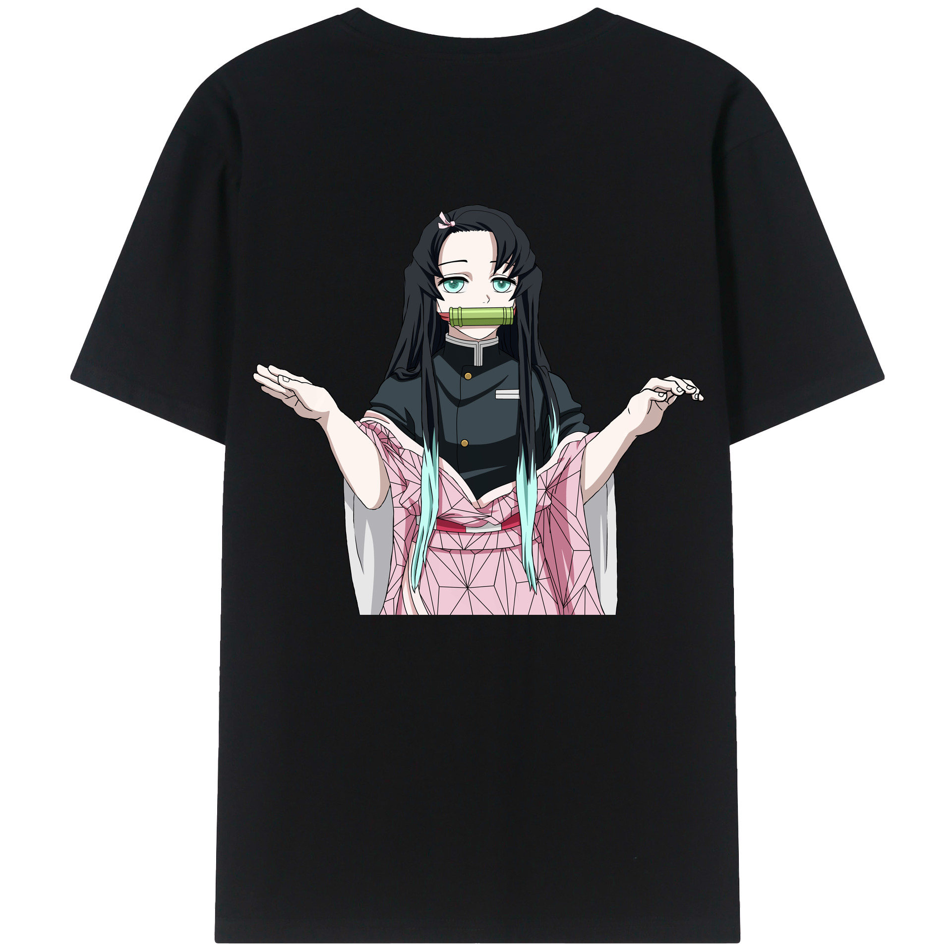 （画像用） 鬼滅の刃（きめつのやいば）竈門 禰󠄀豆子／かまど ねずこ Kamado Nezuko 綿100％ メンズ半袖Tシャツ（バックプリント） 通気性