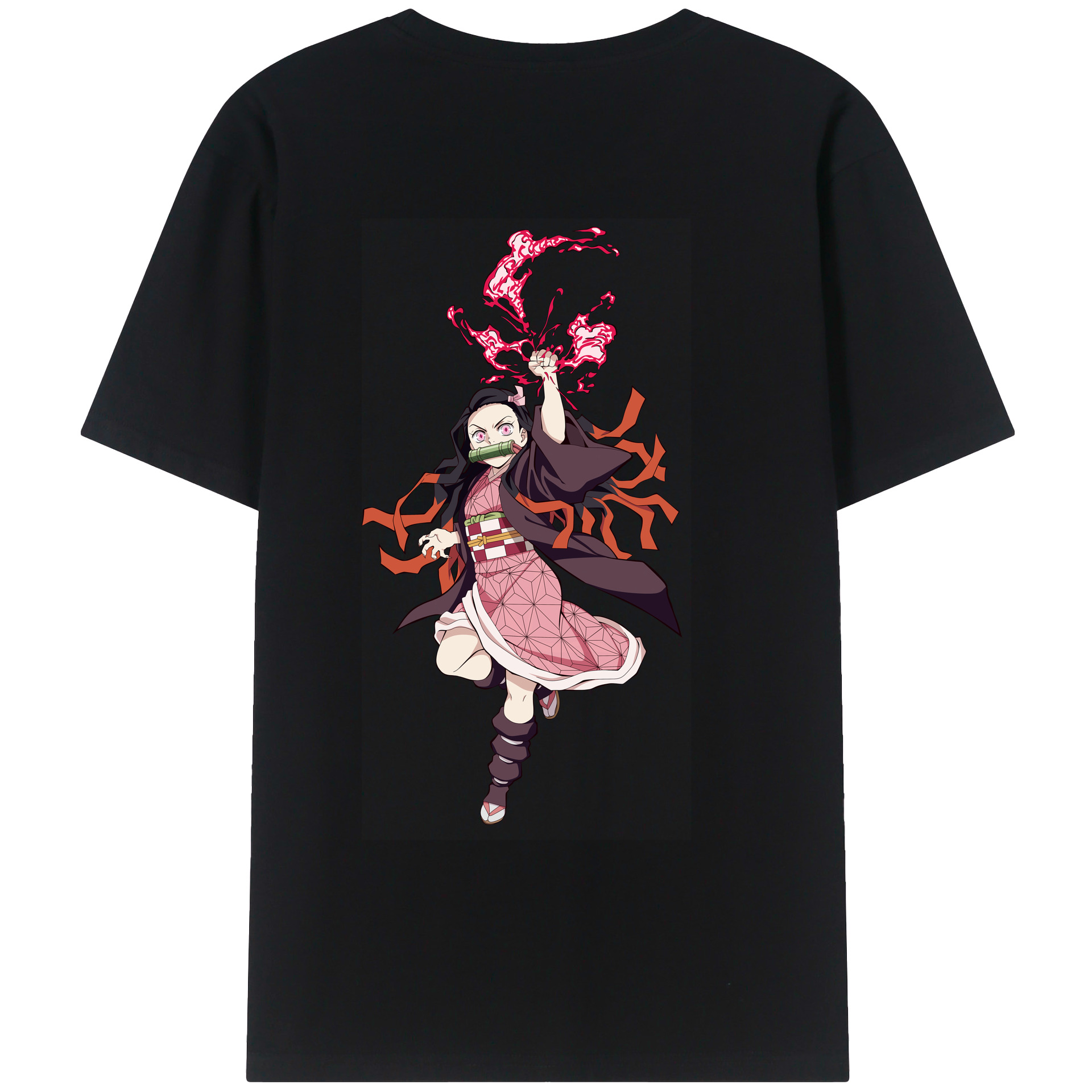 （画像用） 鬼滅の刃（きめつのやいば）竈門 禰󠄀豆子／かまど ねずこ Kamado Nezuko 綿100％ メンズ半袖Tシャツ（バックプリント） 通気性