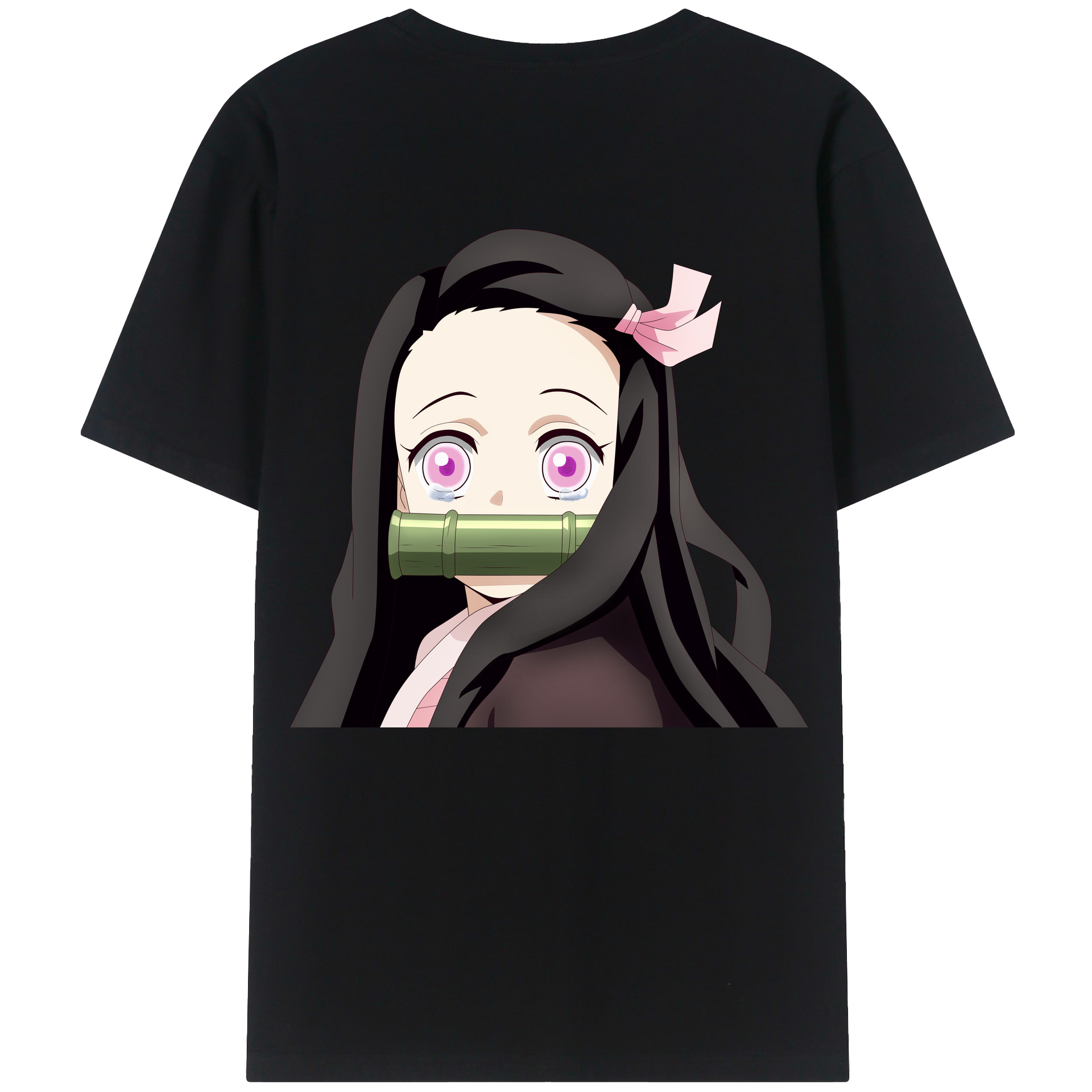 （画像用） 鬼滅の刃（きめつのやいば）竈門 禰󠄀豆子／かまど ねずこ Kamado Nezuko 綿100％ メンズ半袖Tシャツ（バックプリント） 通気性