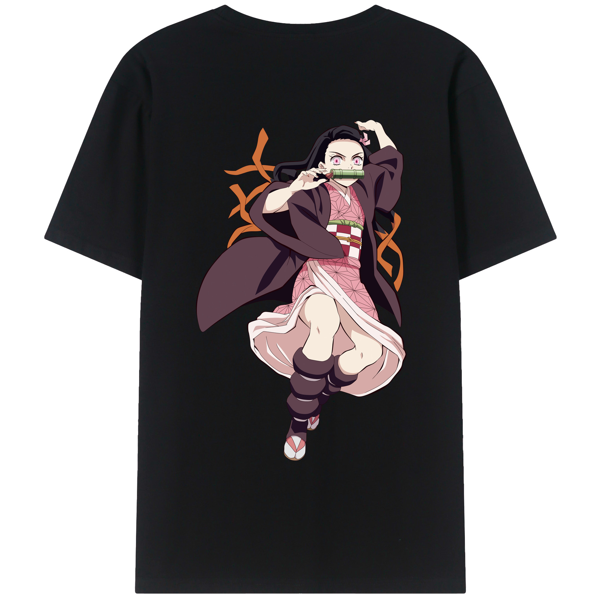 （画像用） 鬼滅の刃（きめつのやいば）竈門 禰󠄀豆子／かまど ねずこ Kamado Nezuko 綿100％ メンズ半袖Tシャツ（バックプリント） 通気性