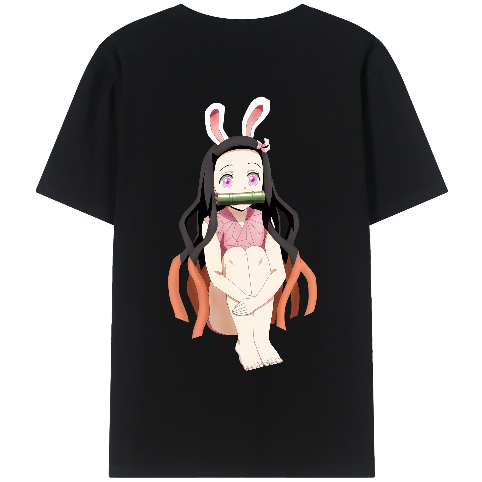 （画像用） 鬼滅の刃（きめつのやいば）竈門 禰󠄀豆子／かまど ねずこ Kamado Nezuko 綿100％ メンズ半袖Tシャツ（バックプリント） 通気性