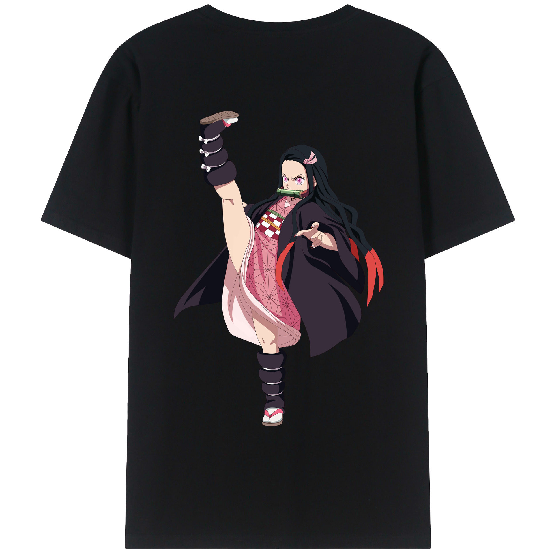 （画像用） 鬼滅の刃（きめつのやいば）竈門 禰󠄀豆子／かまど ねずこ Kamado Nezuko 綿100％ メンズ半袖Tシャツ（バックプリント） 通気性