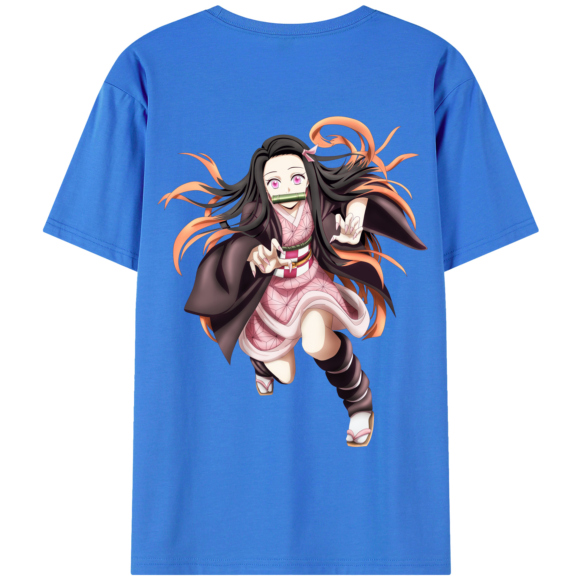 （画像用） 鬼滅の刃（きめつのやいば）竈門 禰󠄀豆子／かまど ねずこ Kamado Nezuko 綿100％ メンズ半袖Tシャツ（バックプリント） 通気性