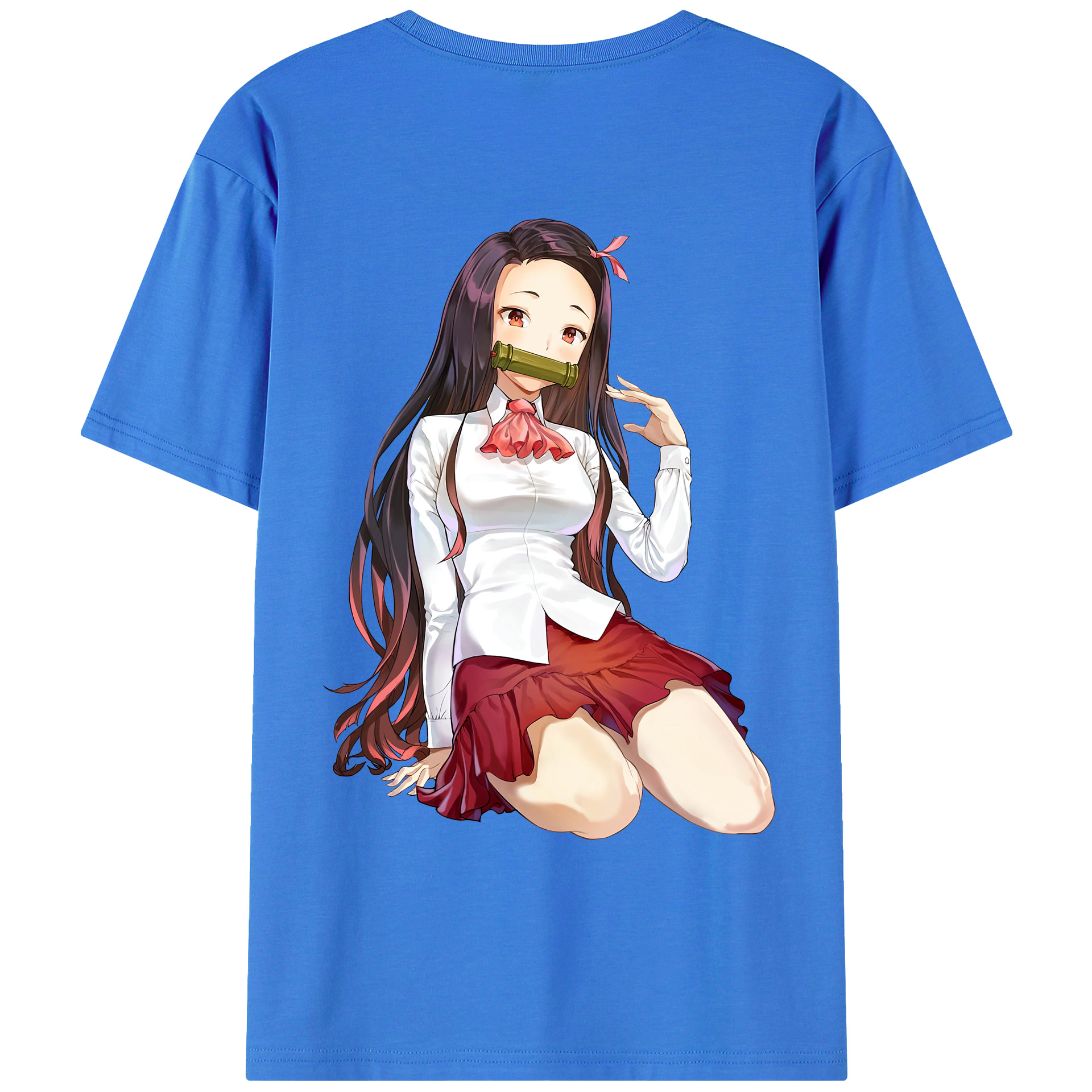 （画像用） 鬼滅の刃（きめつのやいば）竈門 禰󠄀豆子／かまど ねずこ Kamado Nezuko 綿100％ メンズ半袖Tシャツ（バックプリント） 通気性