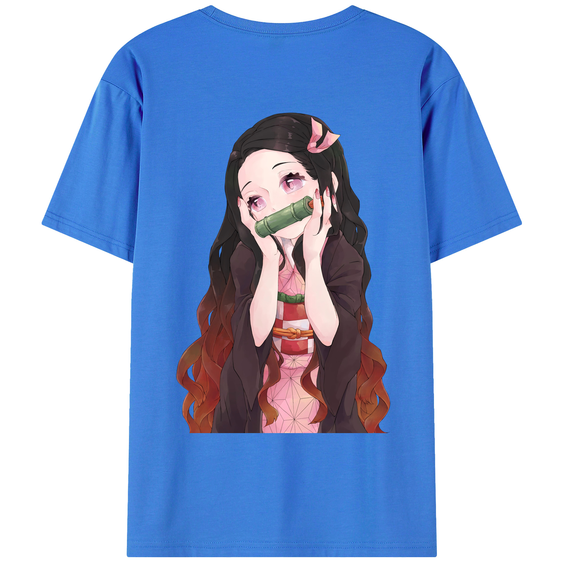（画像用） 鬼滅の刃（きめつのやいば）竈門 禰󠄀豆子／かまど ねずこ Kamado Nezuko 綿100％ メンズ半袖Tシャツ（バックプリント） 通気性