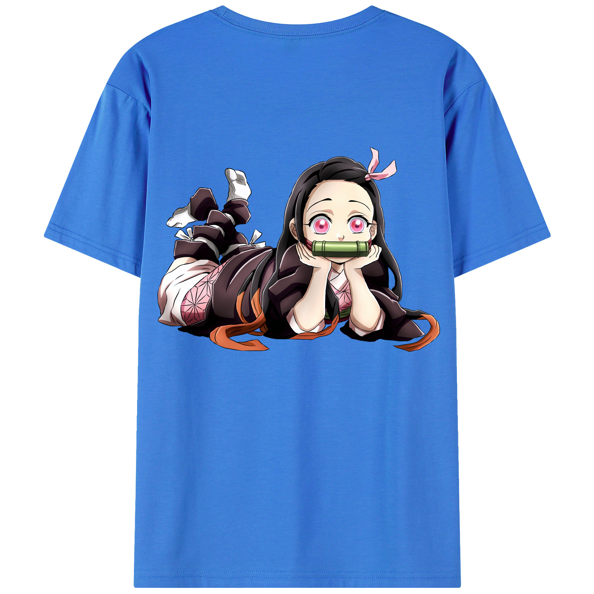 （画像用） 鬼滅の刃（きめつのやいば）竈門 禰󠄀豆子／かまど ねずこ Kamado Nezuko 綿100％ メンズ半袖Tシャツ（バックプリント） 通気性