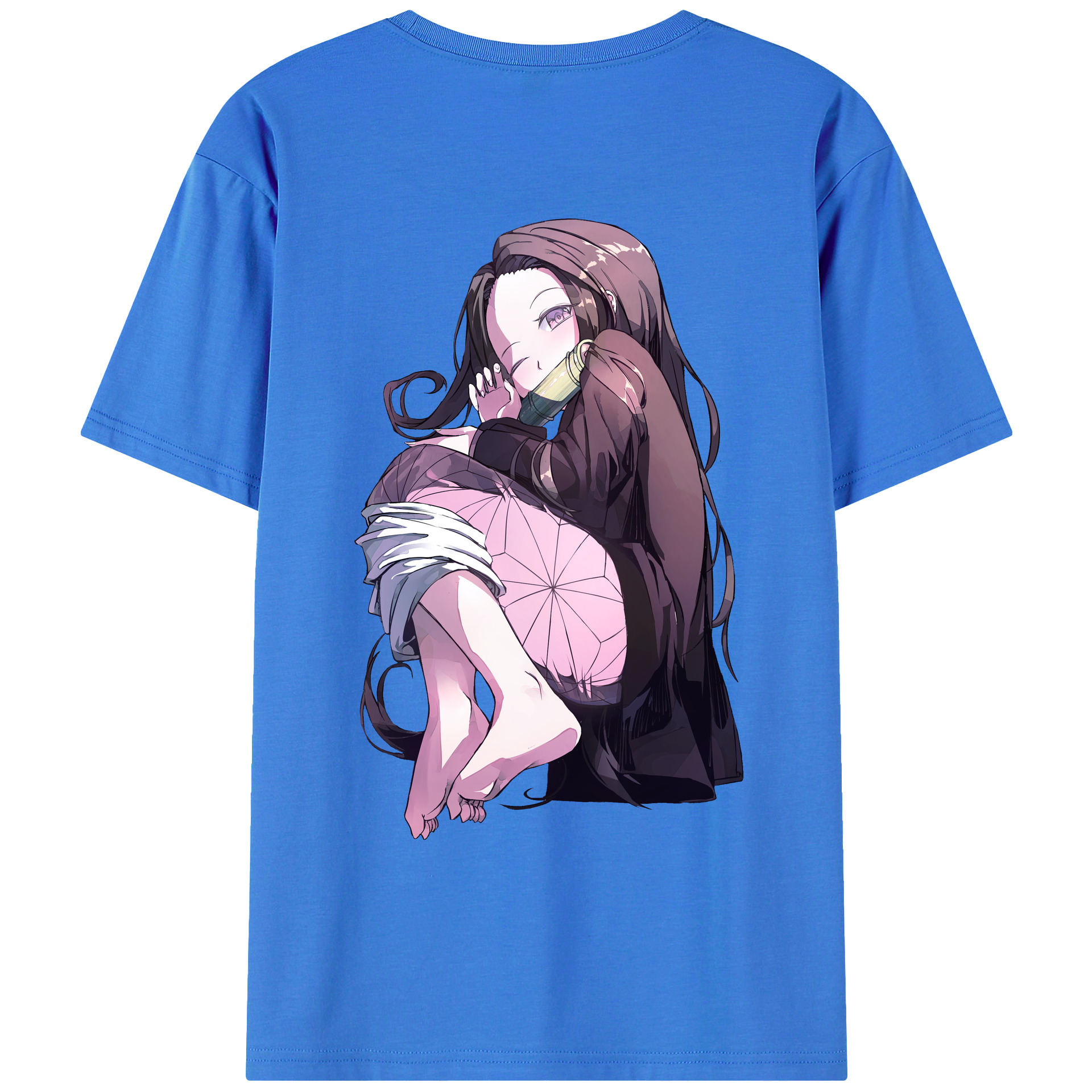 （画像用） 鬼滅の刃（きめつのやいば）竈門 禰󠄀豆子／かまど ねずこ Kamado Nezuko 綿100％ メンズ半袖Tシャツ（バックプリント） 通気性