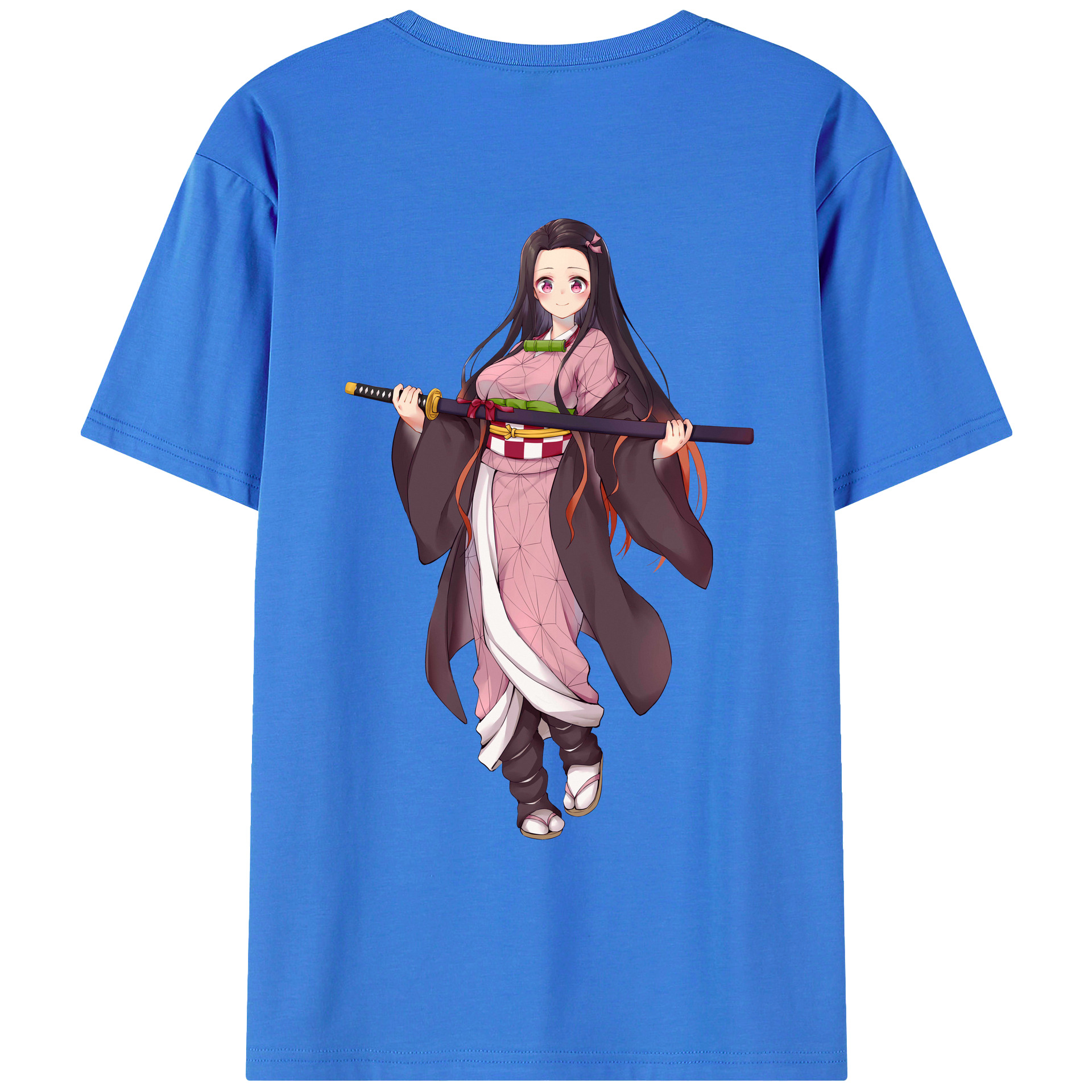 （画像用） 鬼滅の刃（きめつのやいば）竈門 禰󠄀豆子／かまど ねずこ Kamado Nezuko 綿100％ メンズ半袖Tシャツ（バックプリント） 通気性