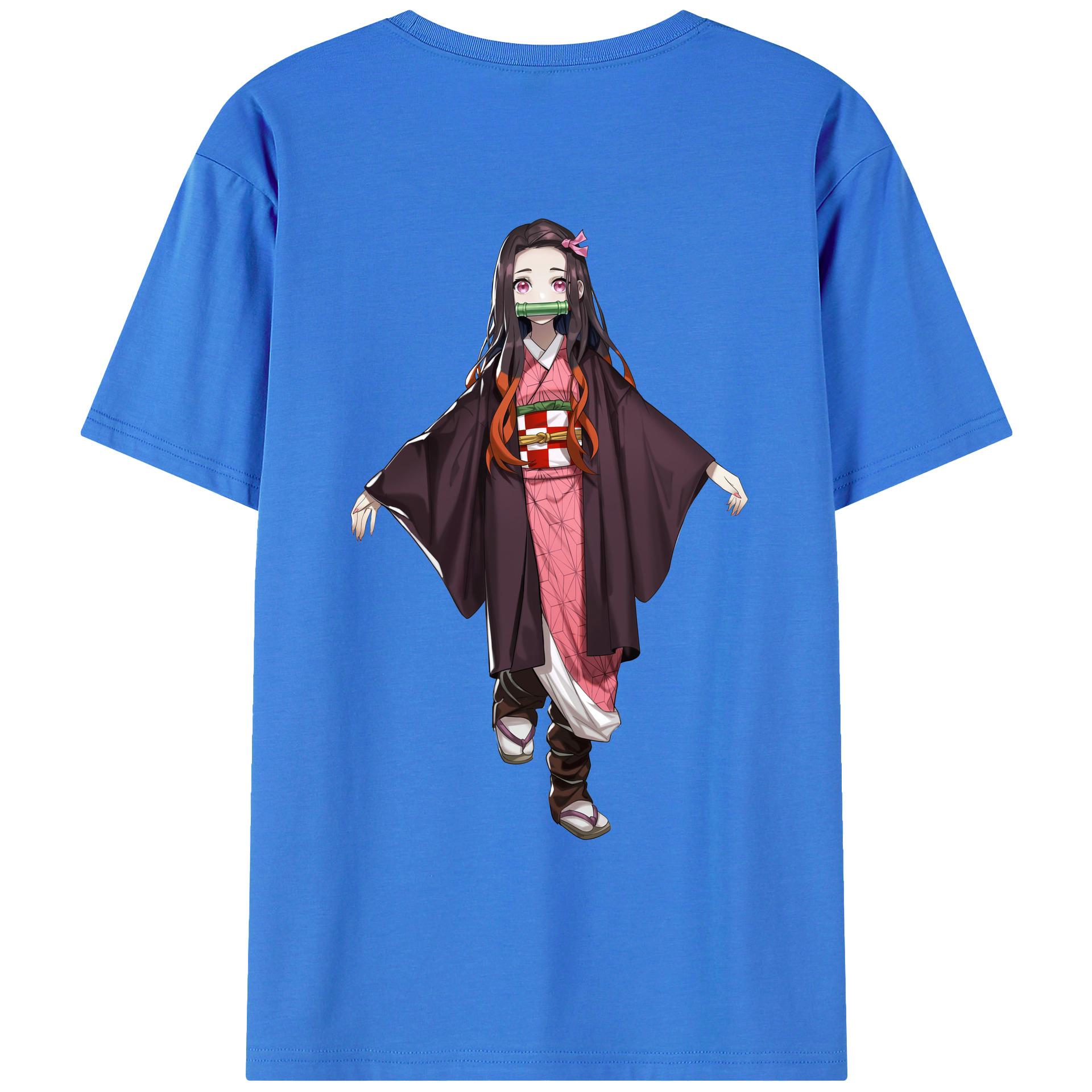 （画像用） 鬼滅の刃（きめつのやいば）竈門 禰󠄀豆子／かまど ねずこ Kamado Nezuko 綿100％ メンズ半袖Tシャツ（バックプリント） 通気性