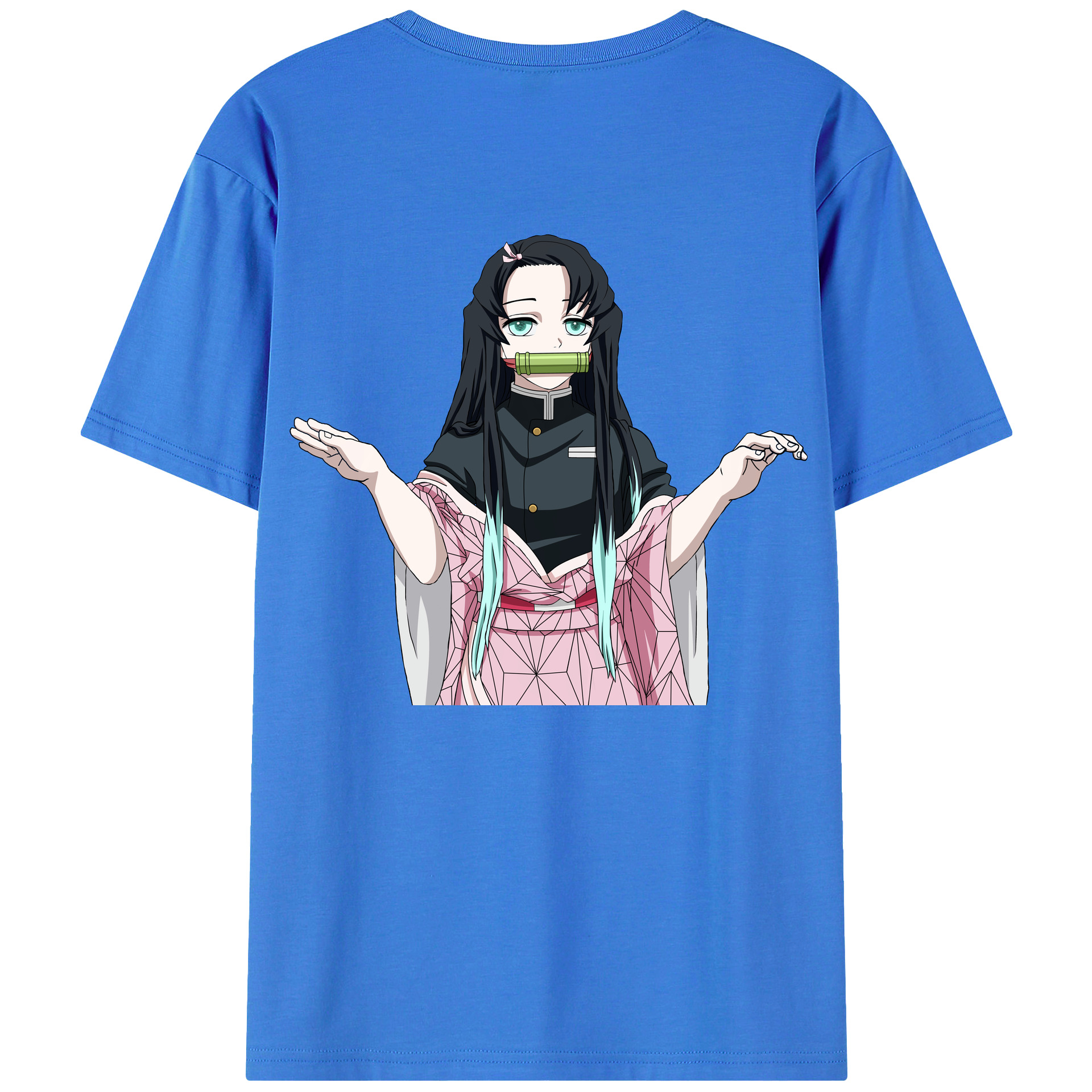 （画像用） 鬼滅の刃（きめつのやいば）竈門 禰󠄀豆子／かまど ねずこ Kamado Nezuko 綿100％ メンズ半袖Tシャツ（バックプリント） 通気性