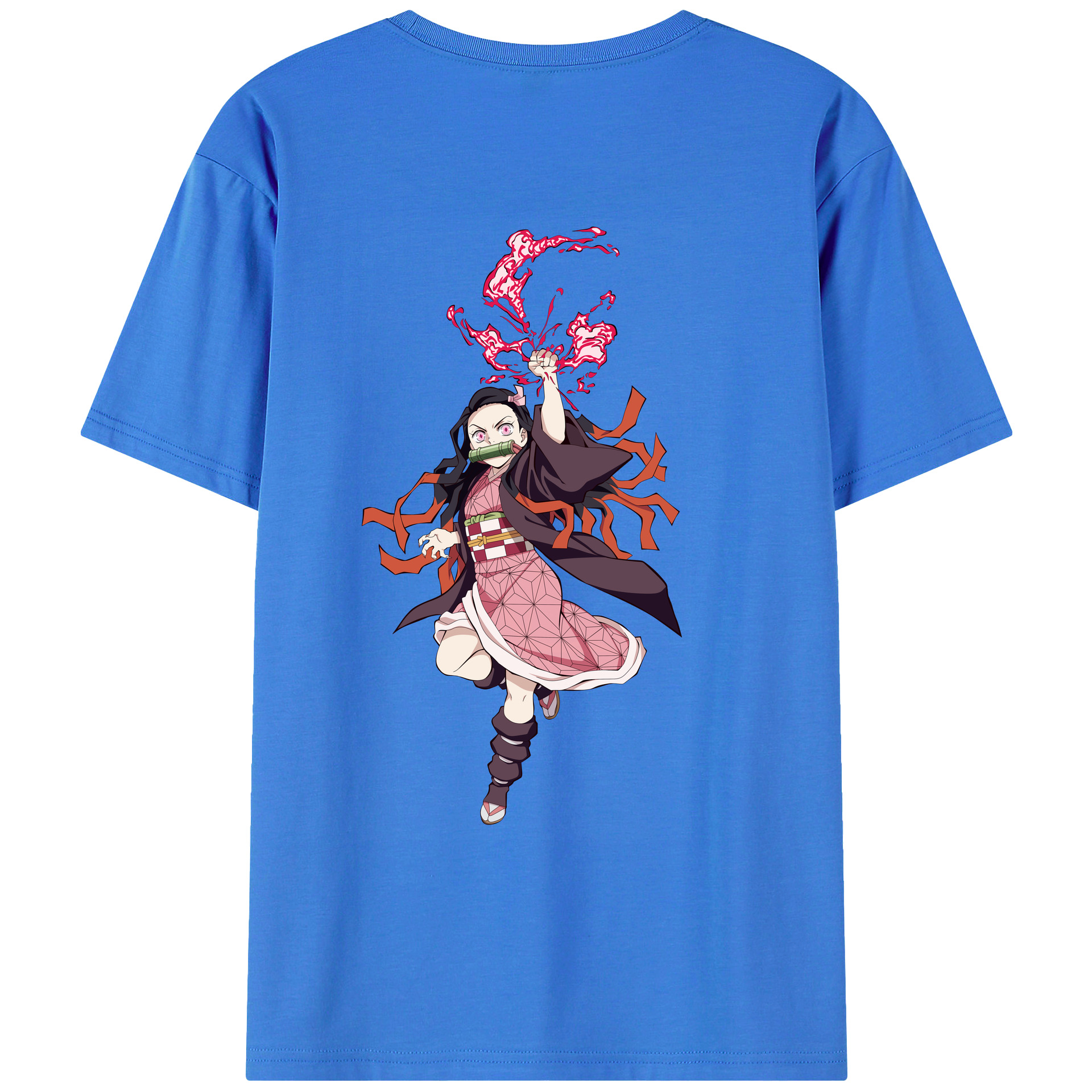 （画像用） 鬼滅の刃（きめつのやいば）竈門 禰󠄀豆子／かまど ねずこ Kamado Nezuko 綿100％ メンズ半袖Tシャツ（バックプリント） 通気性