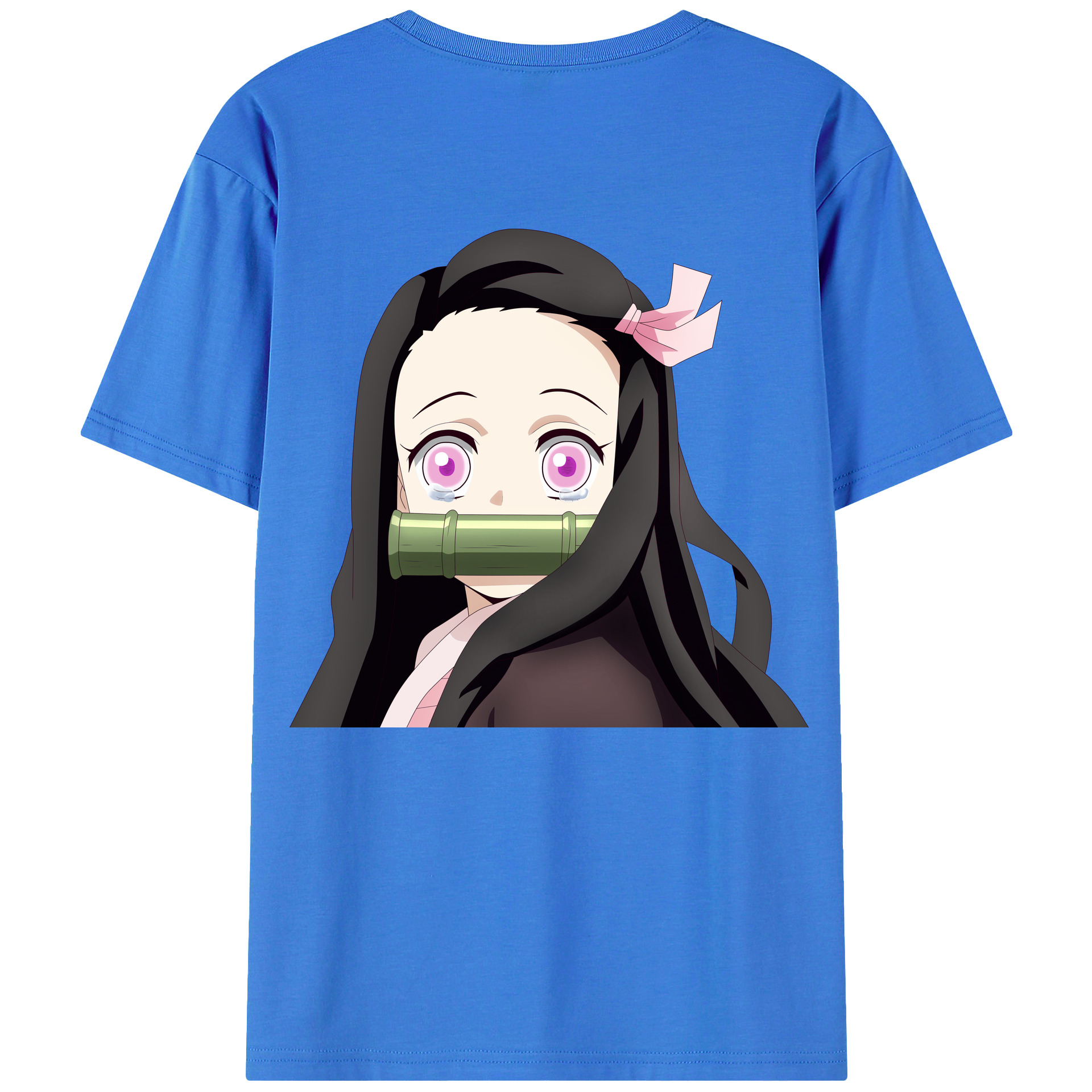（画像用） 鬼滅の刃（きめつのやいば）竈門 禰󠄀豆子／かまど ねずこ Kamado Nezuko 綿100％ メンズ半袖Tシャツ（バックプリント） 通気性