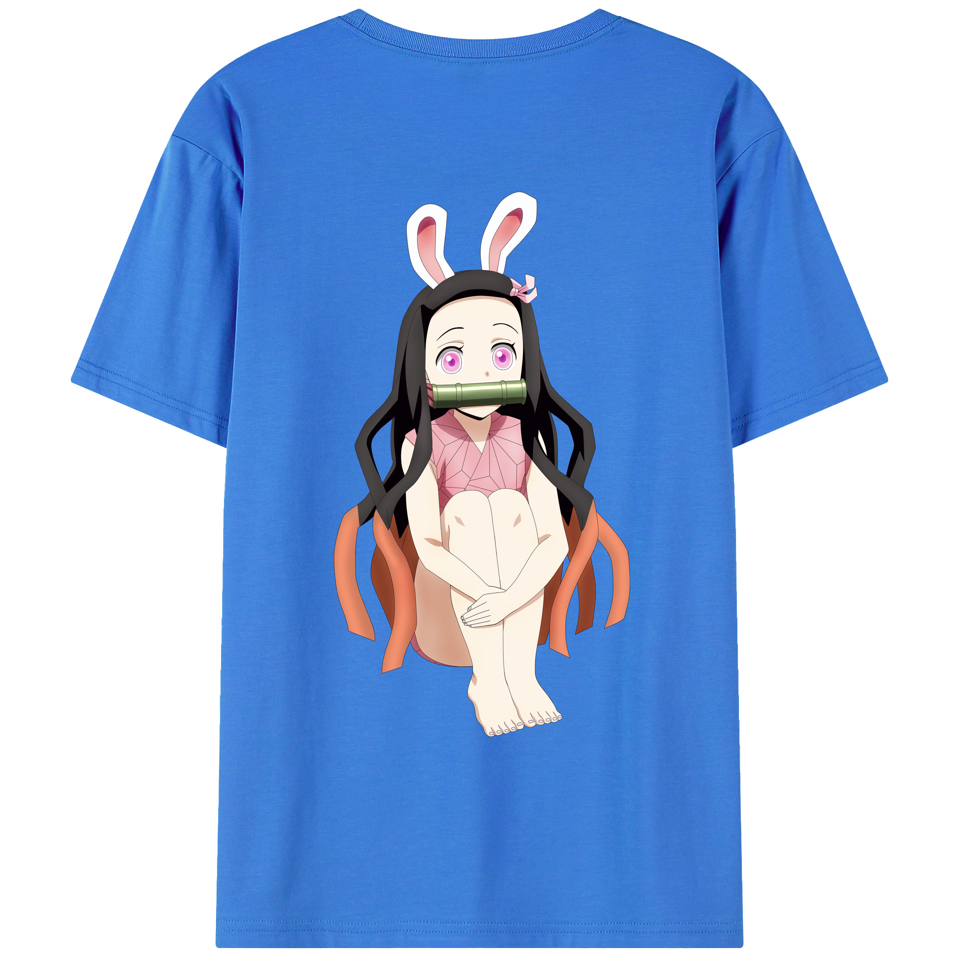 （画像用） 鬼滅の刃（きめつのやいば）竈門 禰󠄀豆子／かまど ねずこ Kamado Nezuko 綿100％ メンズ半袖Tシャツ（バックプリント） 通気性