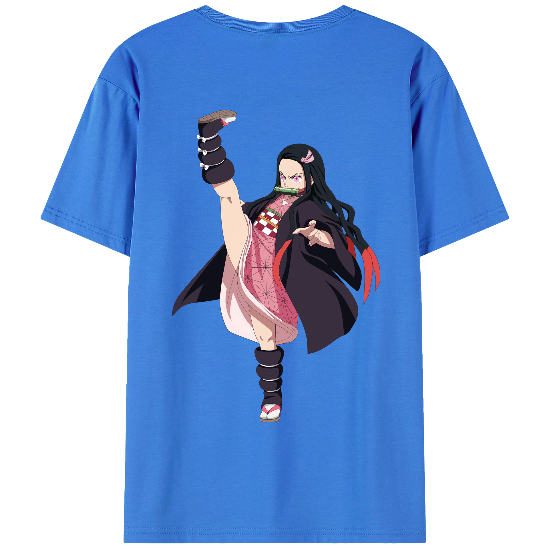 （画像用） 鬼滅の刃（きめつのやいば）竈門 禰󠄀豆子／かまど ねずこ Kamado Nezuko 綿100％ メンズ半袖Tシャツ（バックプリント） 通気性