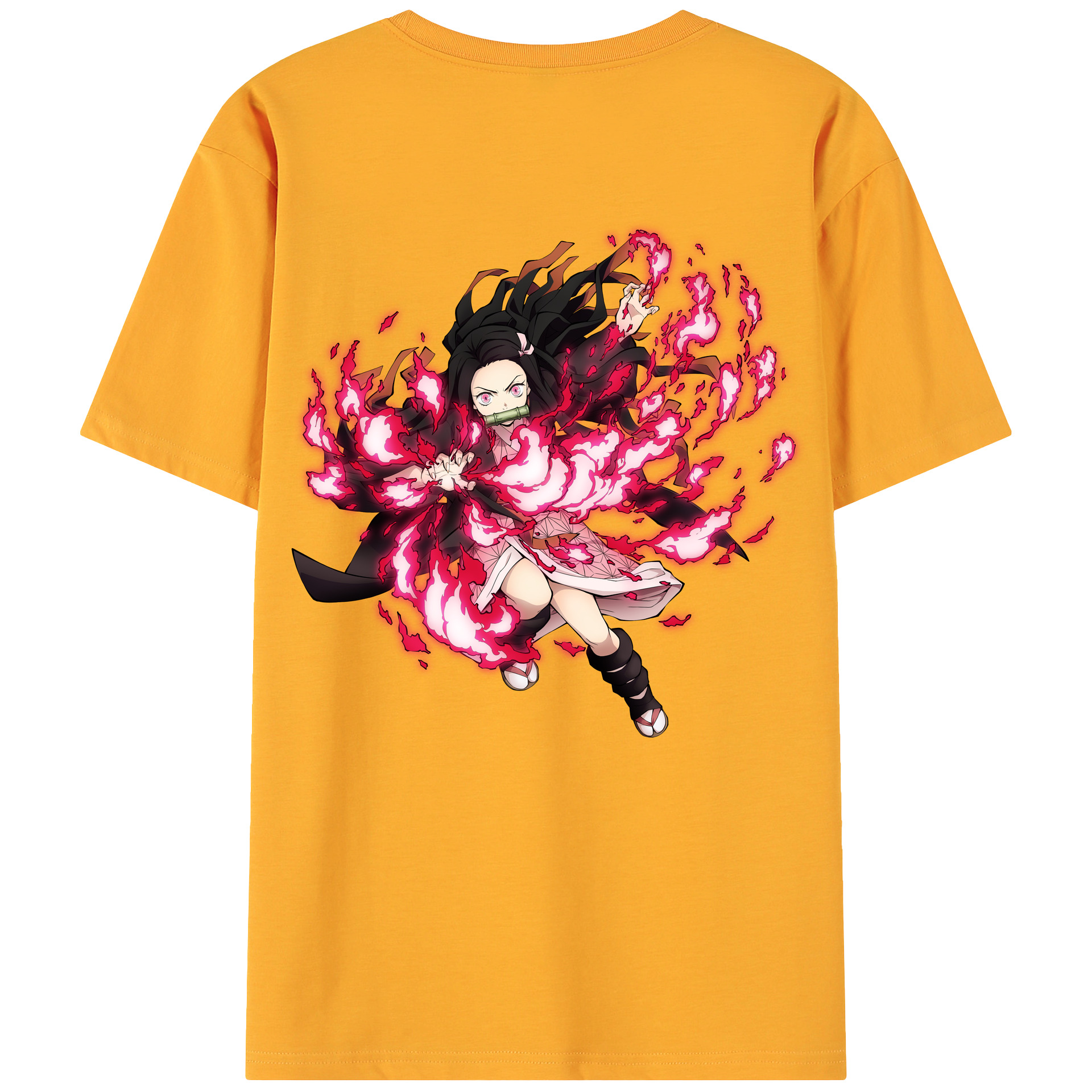 （画像用） 鬼滅の刃（きめつのやいば）竈門 禰󠄀豆子／かまど ねずこ Kamado Nezuko 綿100％ メンズ半袖Tシャツ（バックプリント） 通気性