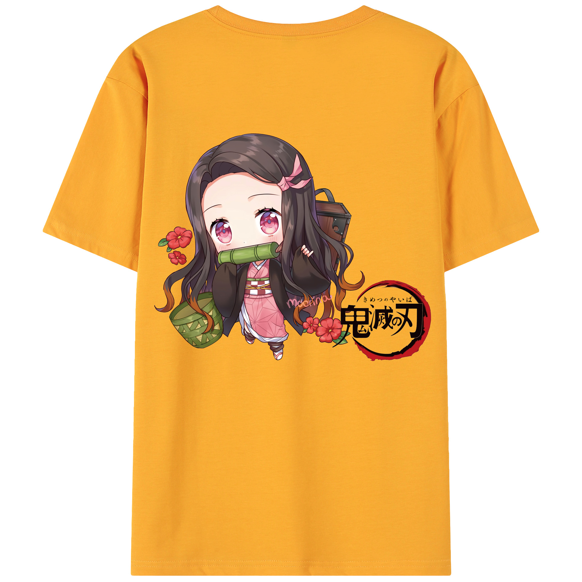 （画像用） 鬼滅の刃（きめつのやいば）竈門 禰󠄀豆子／かまど ねずこ Kamado Nezuko 綿100％ メンズ半袖Tシャツ（バックプリント） 通気性